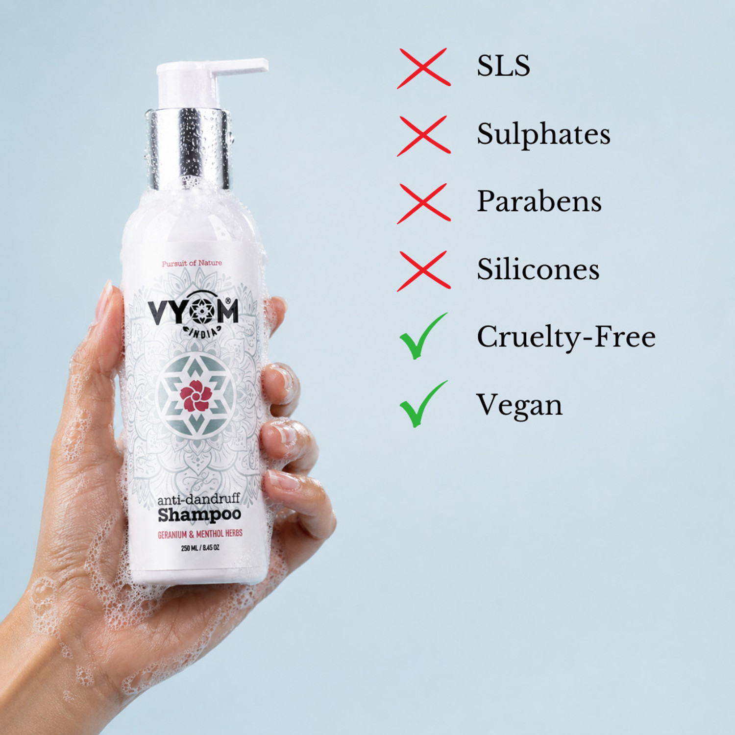 Image of VYOM INDIA Geranium Anti-Dandruff|2 in 1 Conditioner Shampoo|Purely Organic & Plant Based