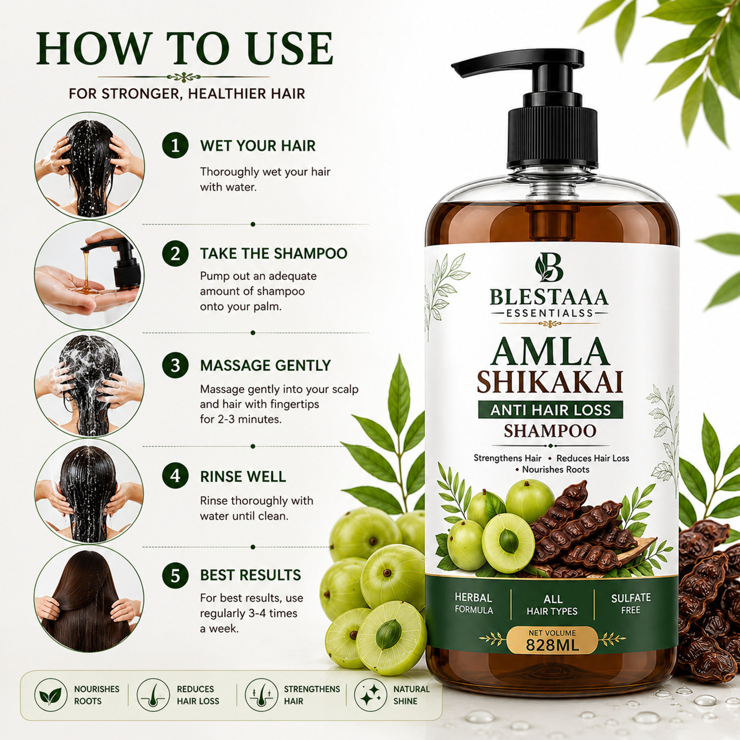 Image of blestaaa essentialss Herbal Amla Aritha & Shikakai Shampoo with Conditioner for Hair Care