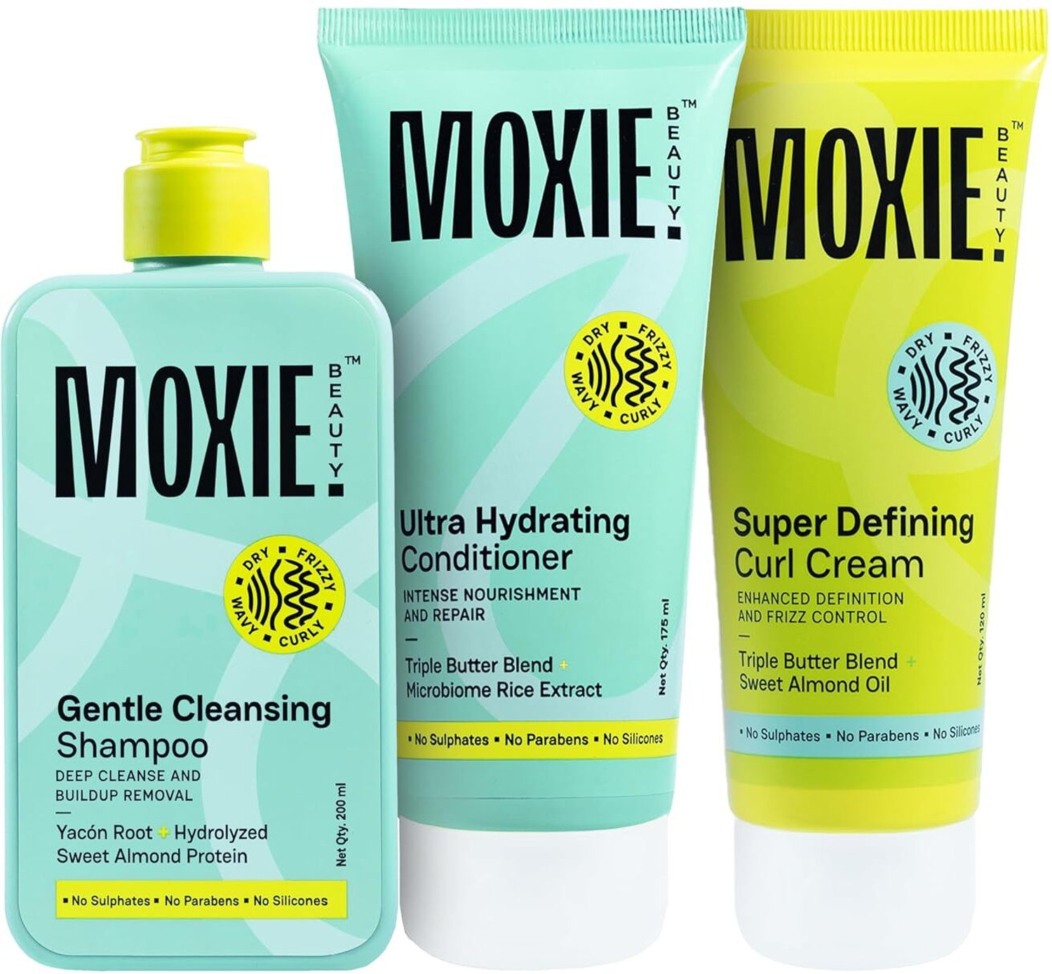 MOXIE BEAUTY Just-The-Essentials Curly Trio | Shampoo + Conditioner + Curl Cream
