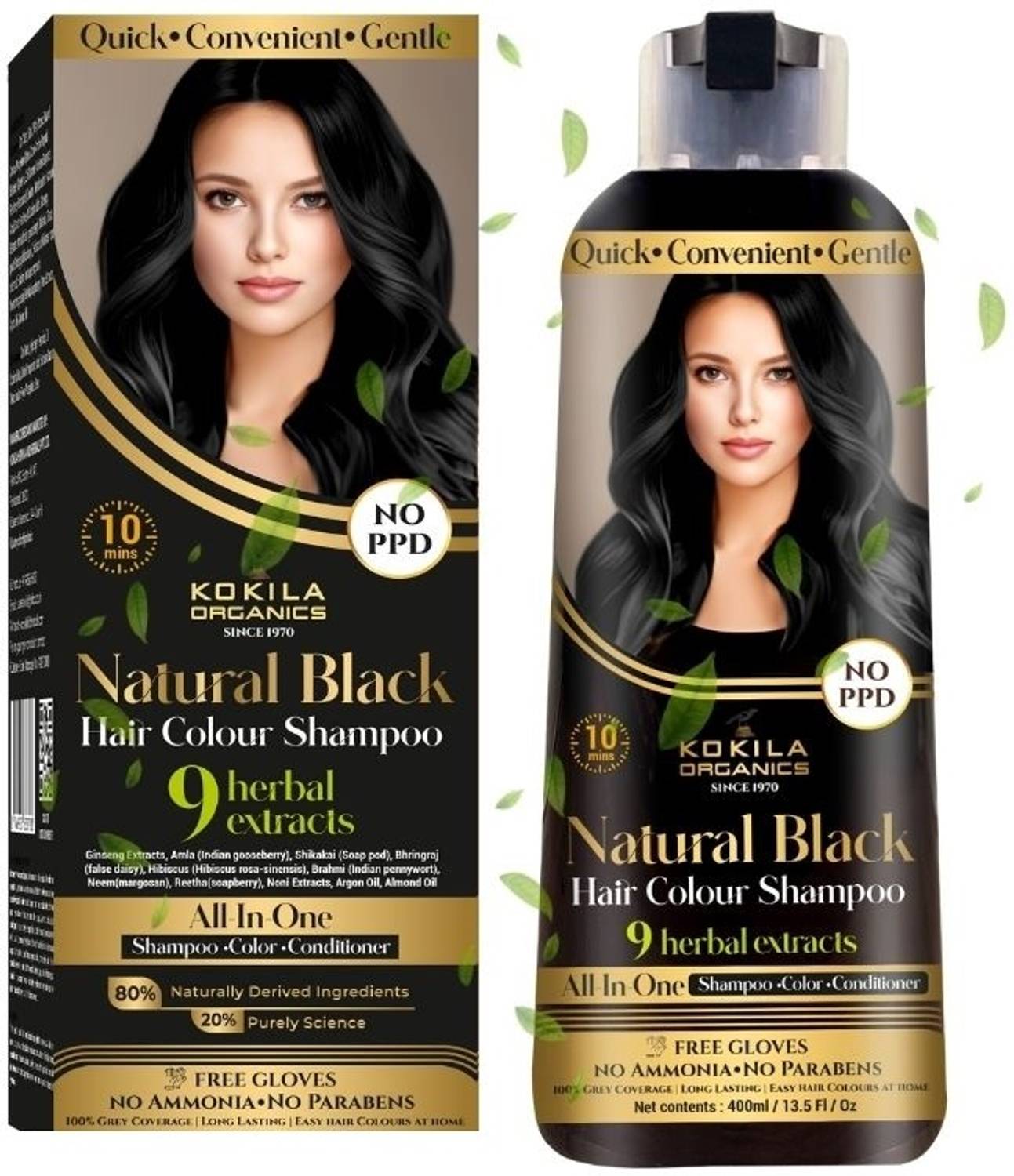 KOKILA Black NOPPD Shampoo Hair Colour 400ml - Image 1