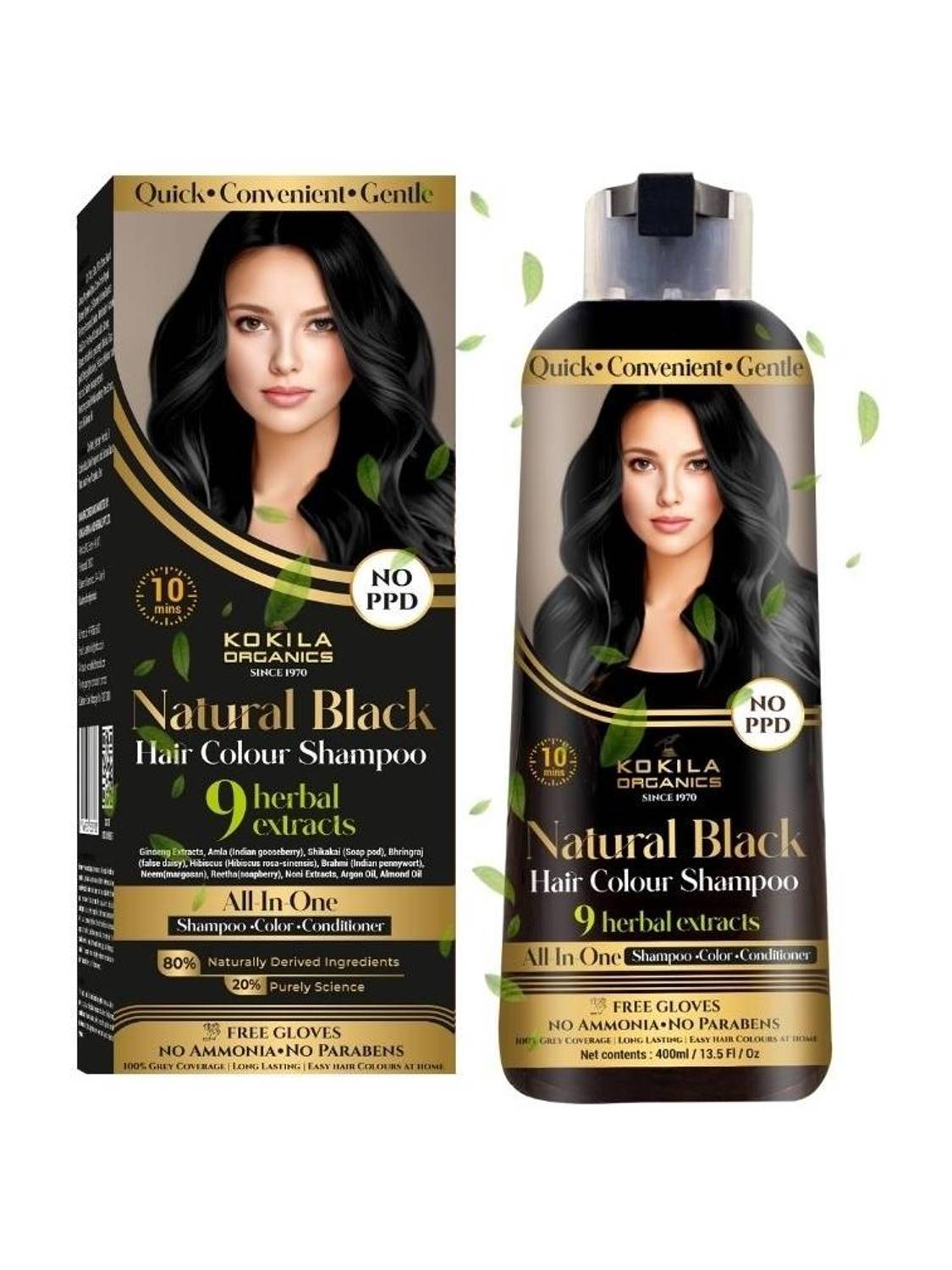 KOKILA Black NOPPD Shampoo Hair Colour 400ml - Image 1