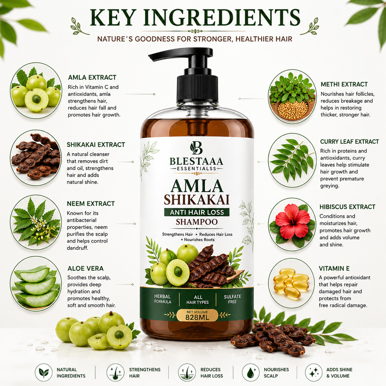 Image of blestaaa essentialss Herbal Amla Aritha & Shikakai Shampoo with Conditioner for Hair Care