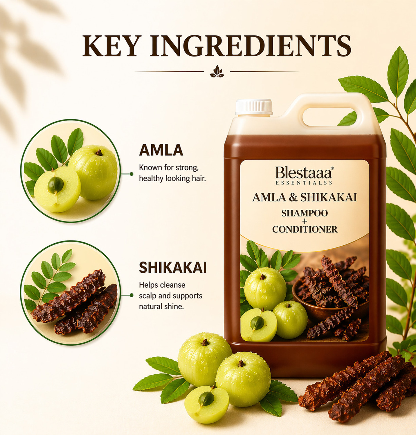Image of blestaaa essentialss Amla Reetha Shikakai Shampoo for Strong, Shiny, and Healthy Hair