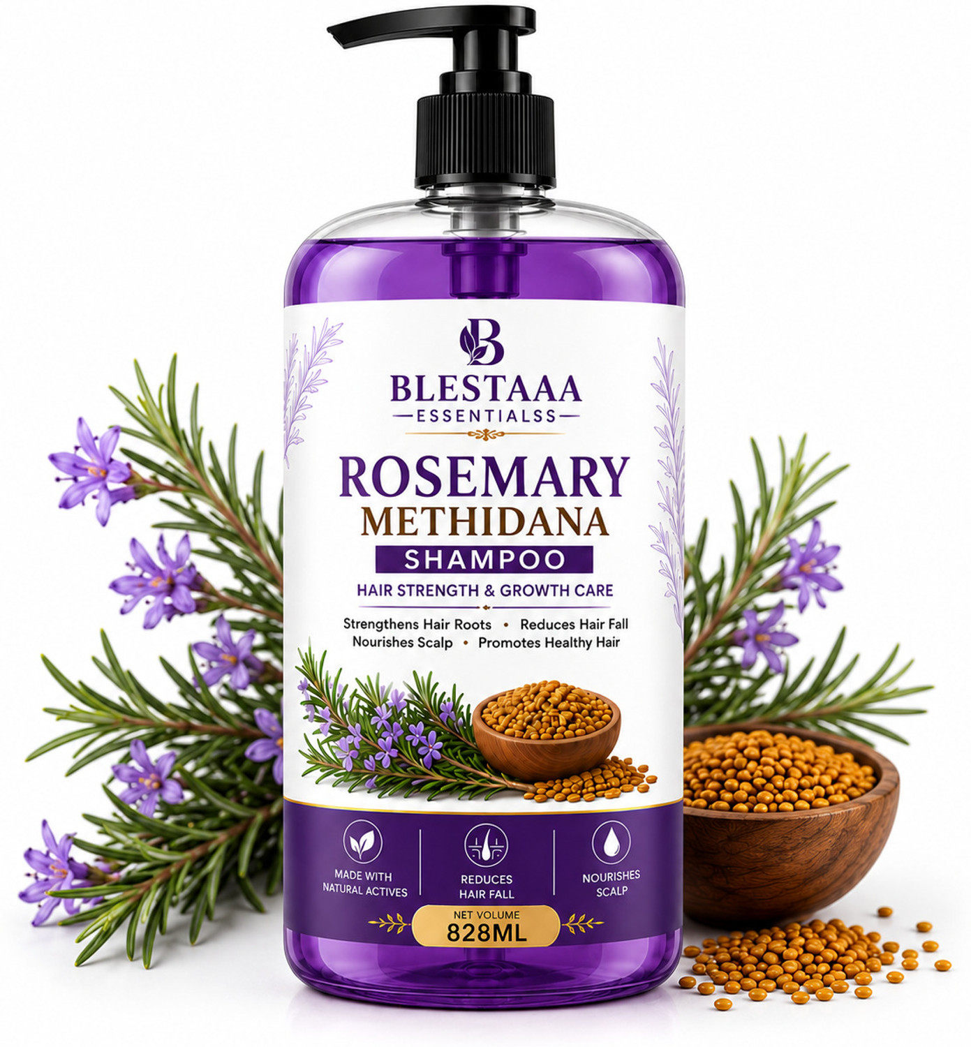 Image of blestaaa essentialss Rosemary Hair Fall Shampoo | Herbal Care for Strong, Smooth & Healthy Hair