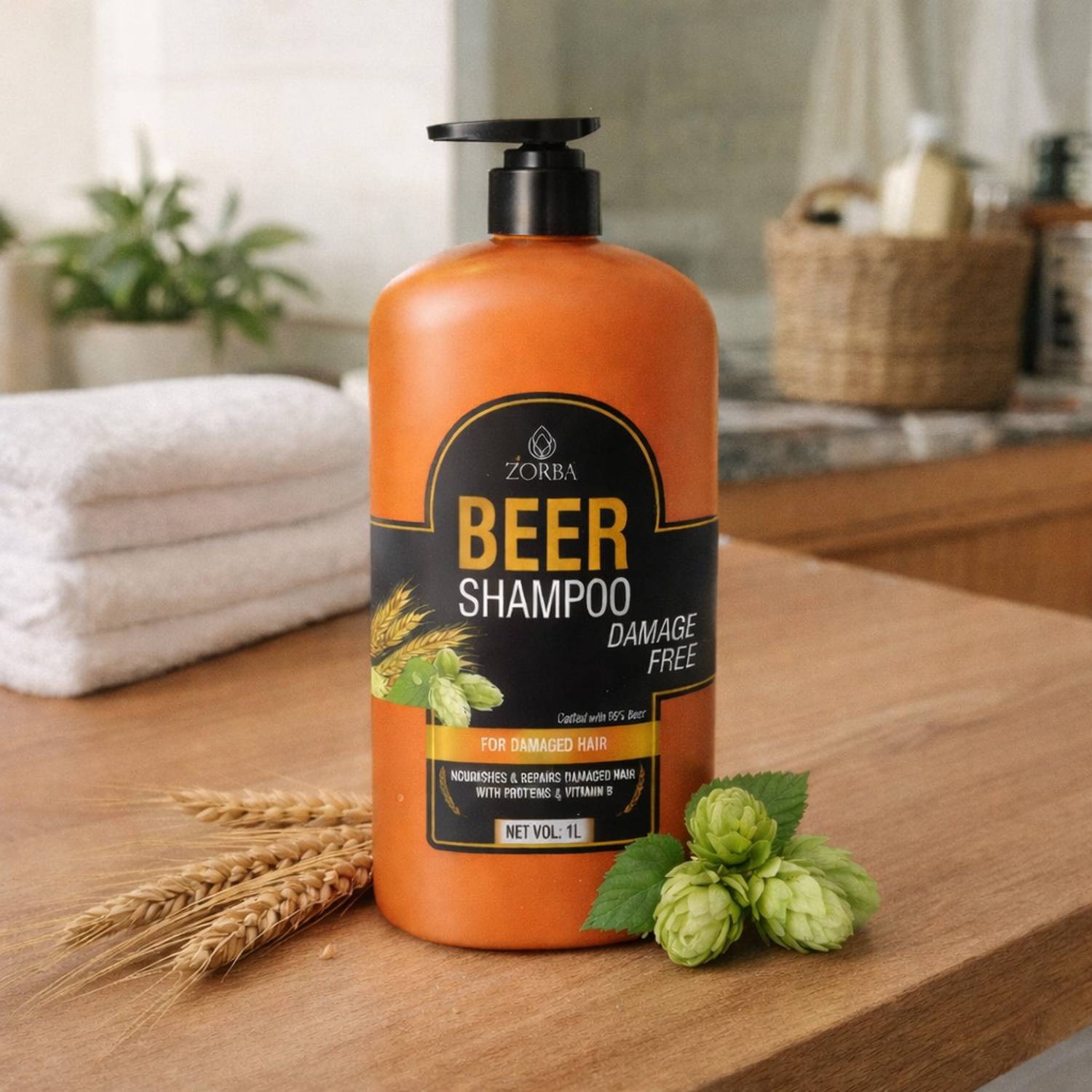 Zorba Beer Shampoo for Dry & Damaged Hair 1L Nourishing Care
