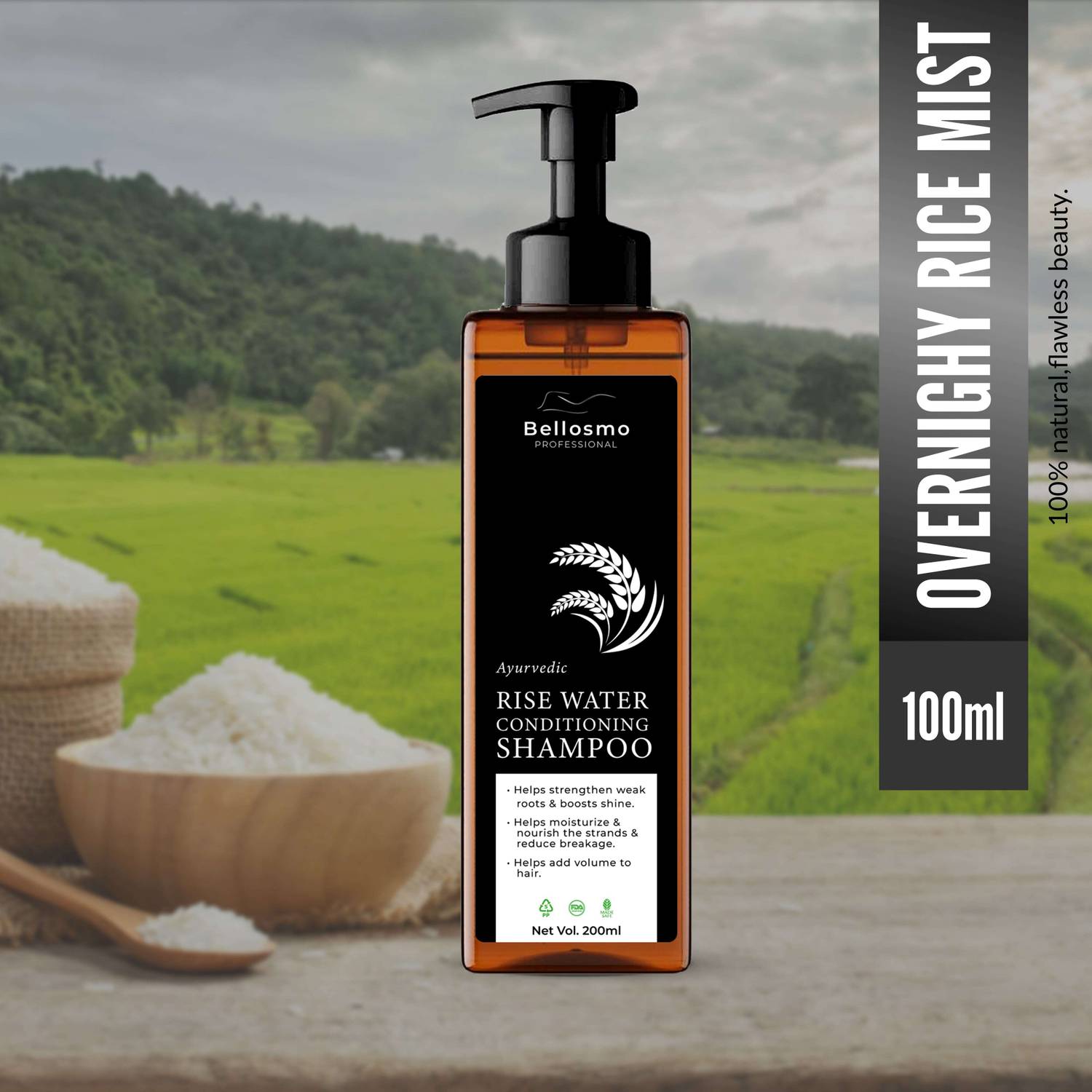 bellosmo PROFESSIONAL Ayurvedic Rice Water Conditioning Shampoo -200ml | Keratin Protein | Rice Water | Argan Oil…