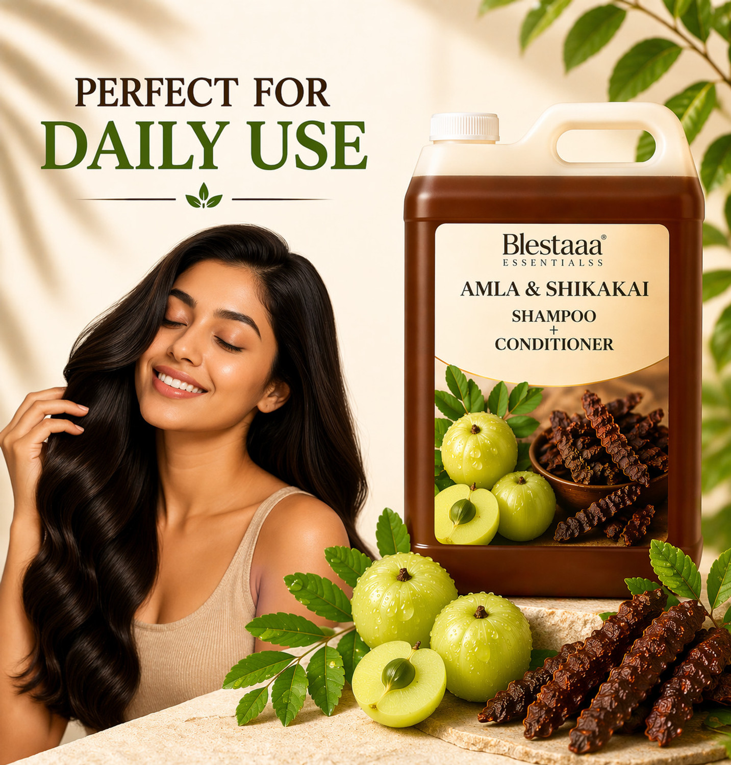 Image of blestaaa essentialss Amla Reetha Shikakai Shampoo for Strong, Shiny, and Healthy Hair