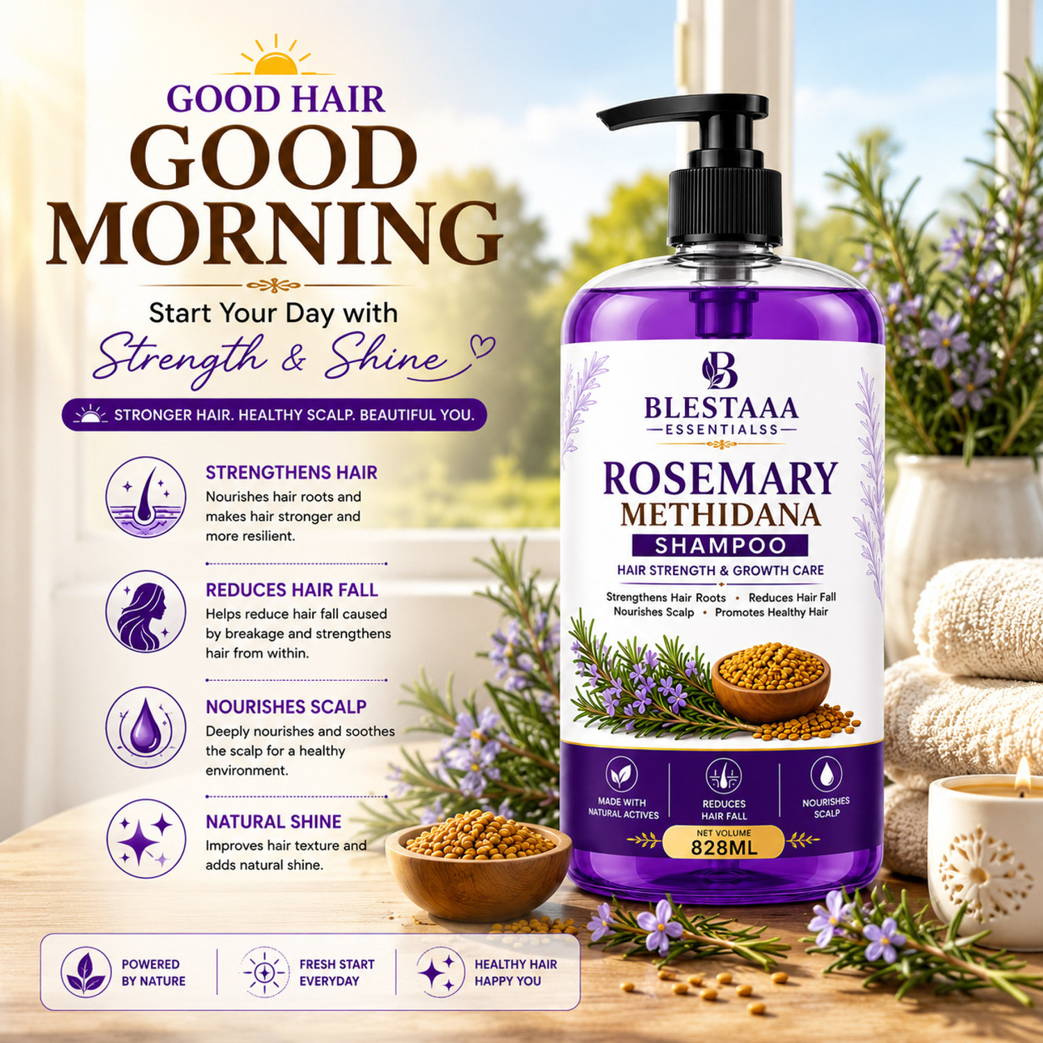 Image of blestaaa essentialss Rosemary Hair Fall Shampoo | Healthy Hair Growth & Scalp Nourishment Care