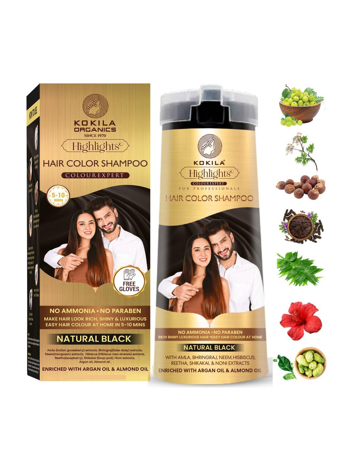 KOKILA Hair Color Shampoo 400ml Natural Black - Image 1