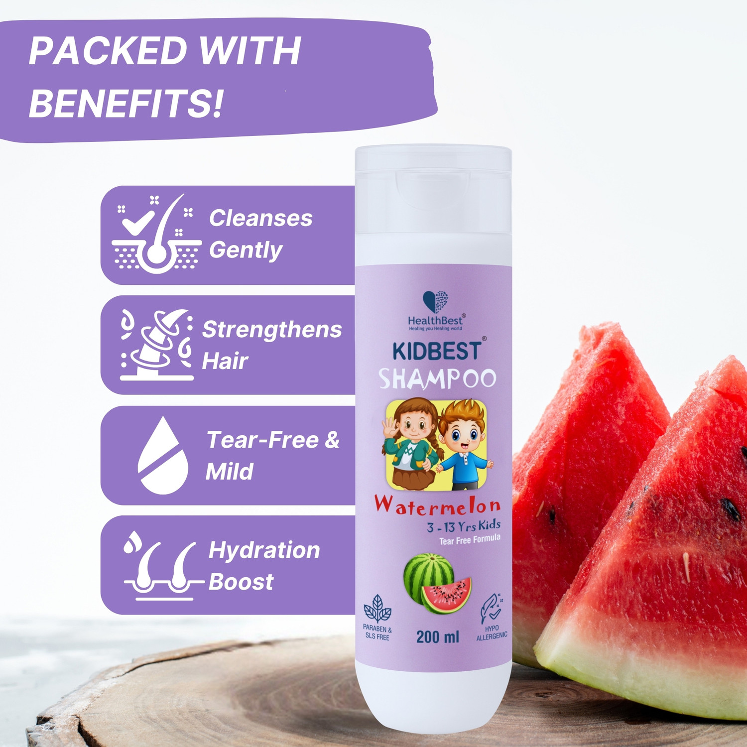 Image of HealthBest Hair Shampoo for Kids | Dry & Damaged to Normal Hair | Tear, Paraben, SLS free