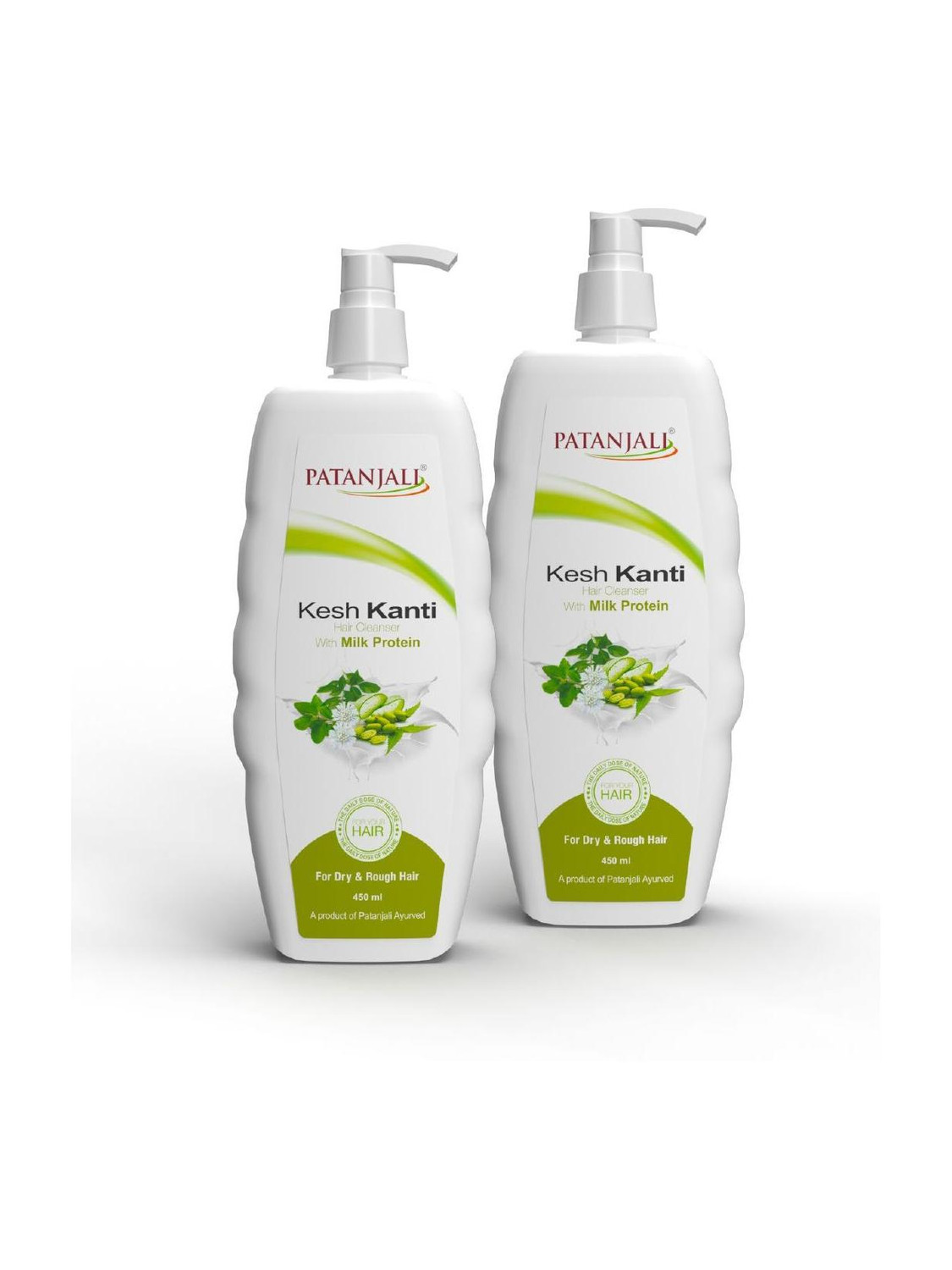 Image of PATANJALI Kesh Kanti Milk Protien Hair Cleanser Shampoo, Prevents Dryness - 450Ml X 2