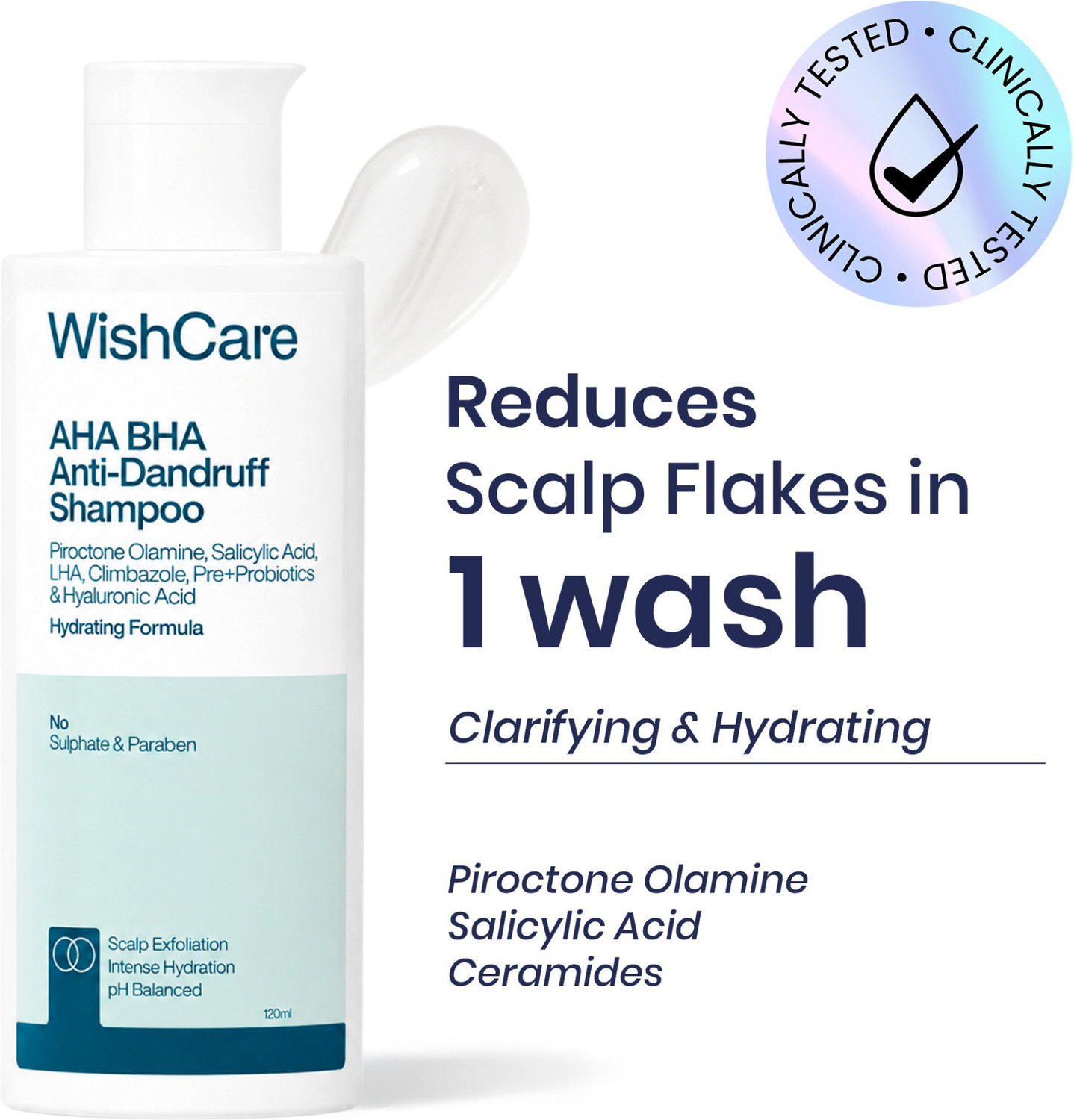 Image of WishCare Hydrating Anti Dandruff Shampoo|Upto 100% Flake Reduction|With Salicylic Acid