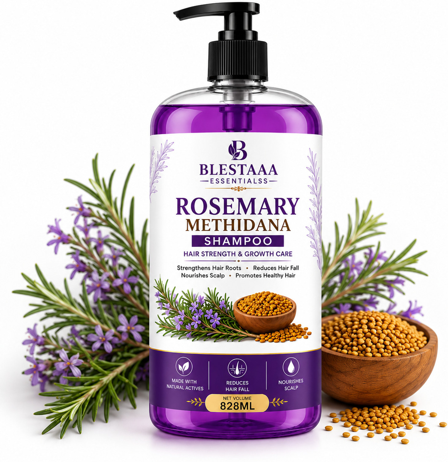 Image of blestaaa essentialss Rosemary Hair Fall Shampoo | Healthy Hair Growth & Scalp Nourishment Care