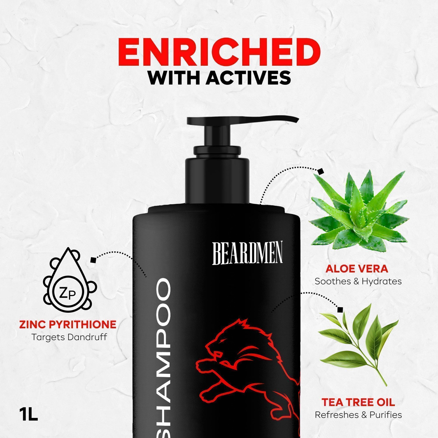 Image of BEARDMEN Anti-Dandruff Shampoo 1L with Tea Tree Oil & Climbazole