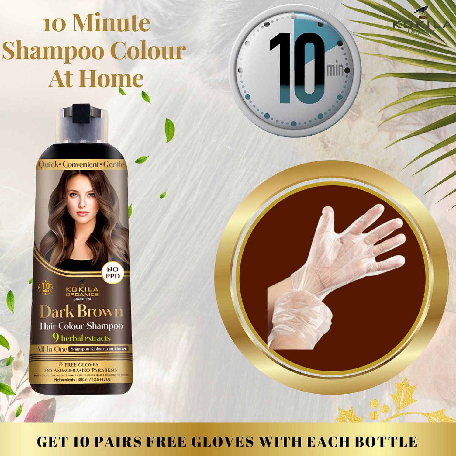 KOKILA NOPPD Shampoo Hair Colour, Dark Brown, 400 ml - Image 3