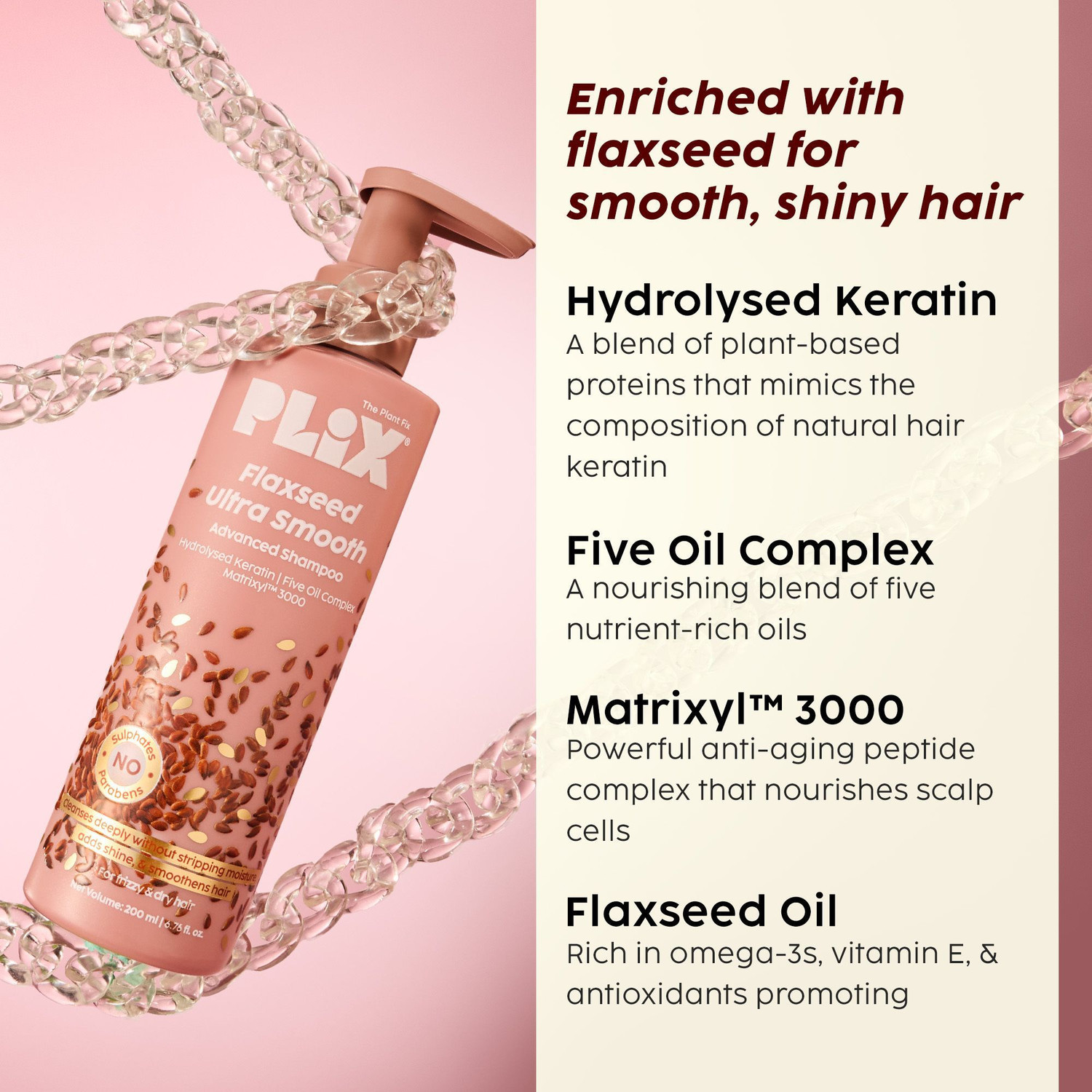 Image of The Plant Fix Plix Flaxseed Ultrasmooth Advanced Shampoo | For Smooth & Shiny Hair