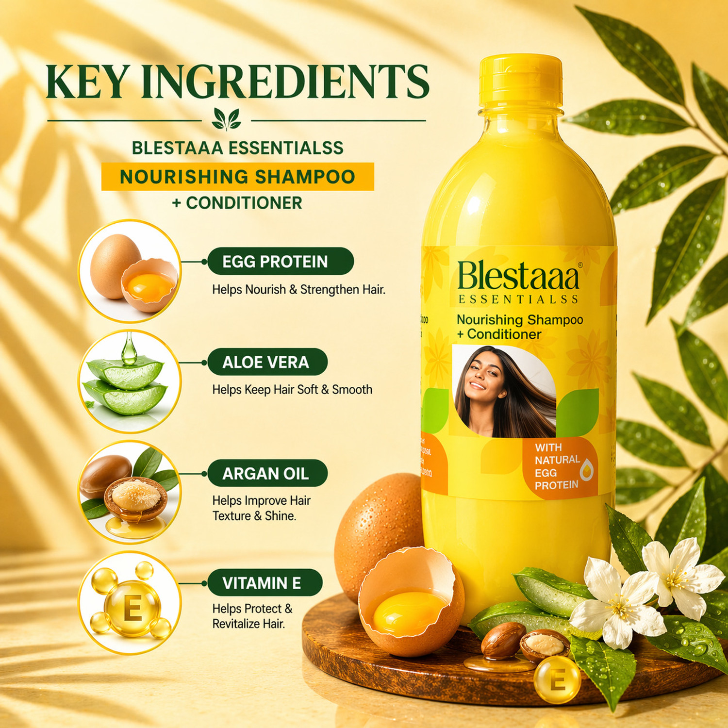Image of blestaaa essentialss Egg Protein Solutions Hair Fall Prevent Shampoo, With Egg White Protein