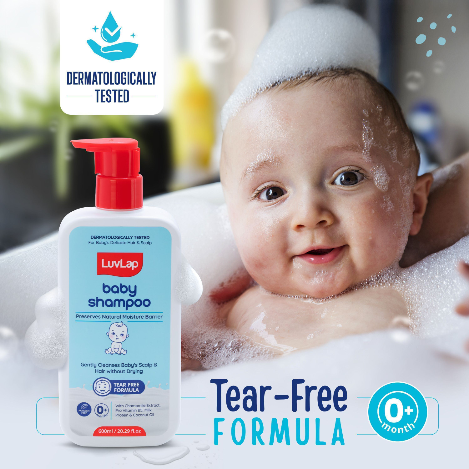 Image of LuvLap Milky Soft Baby Shampoo - 600ml, Tear Free Formula, With Milk Protein, Vitamin E