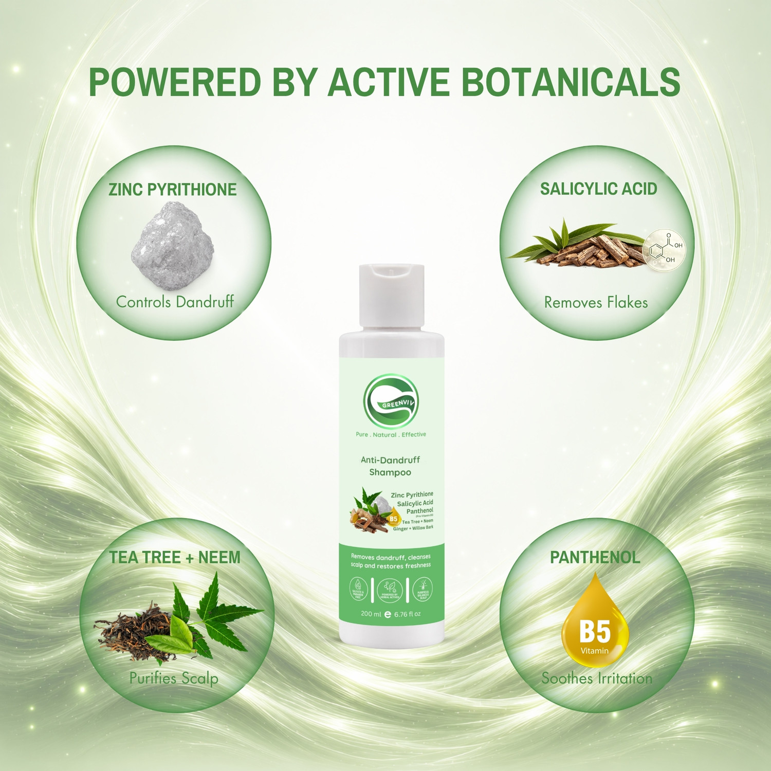 Image of Greenviv Anti Dandruff Shampoo for Itchy Scalp & Flake Control with Zinc Pyrithione