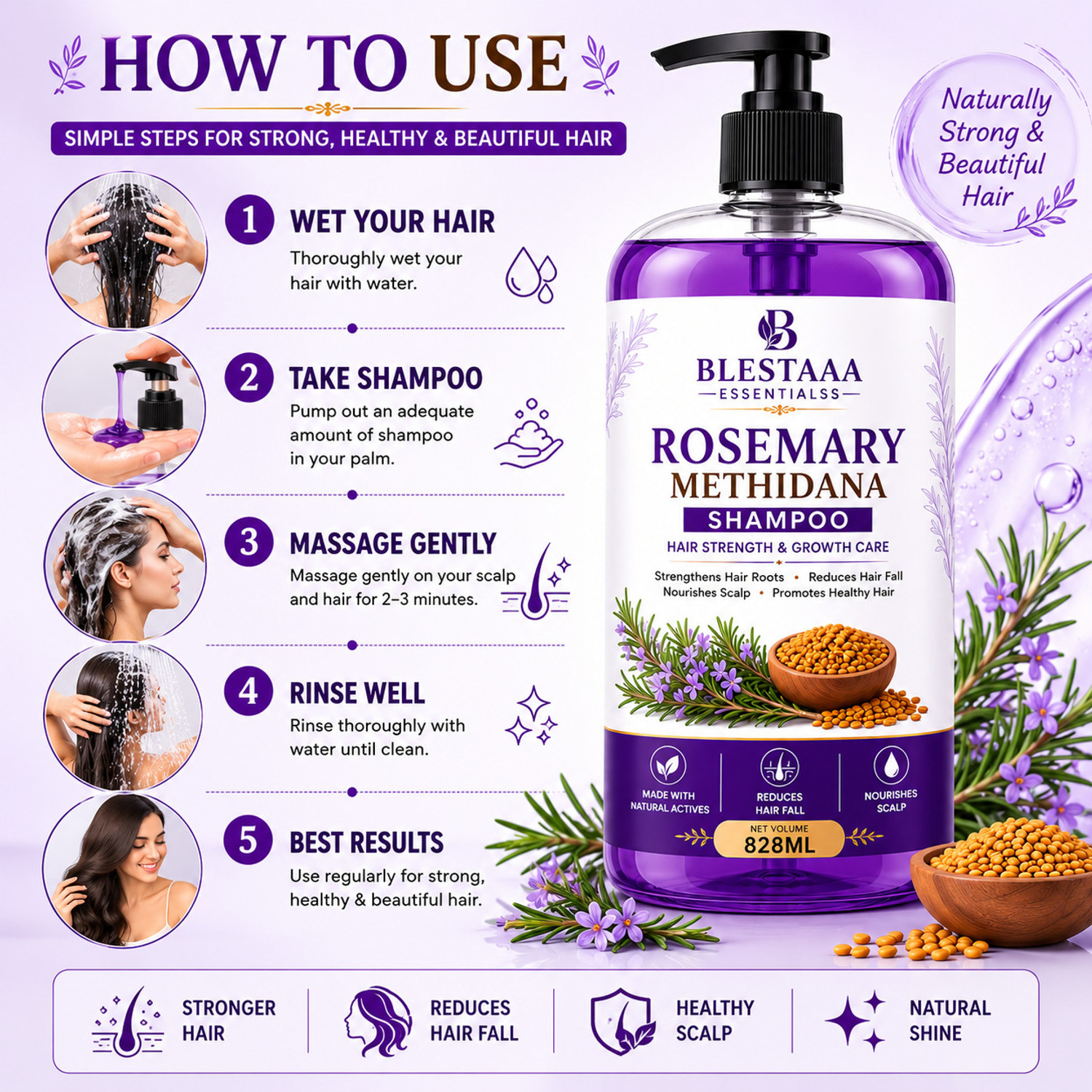 Image of blestaaa essentialss Rosemary Hair Fall Shampoo | Healthy Hair Growth & Scalp Nourishment Care
