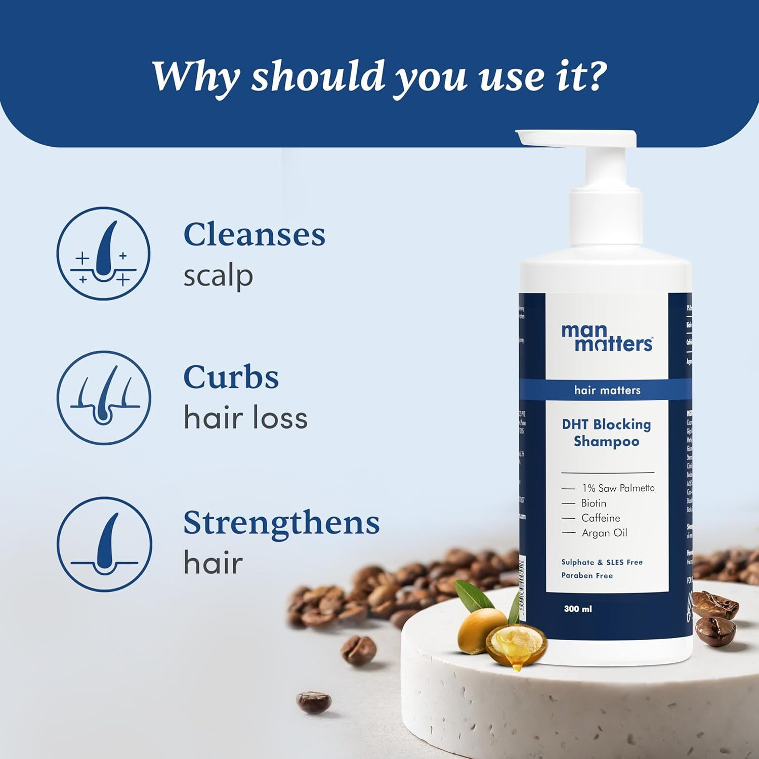 Image of Man Matters Anti Hair Fall DHT Blocking Shampoo (300ml) & Biotin Hair Gummies (30N) No Sugar