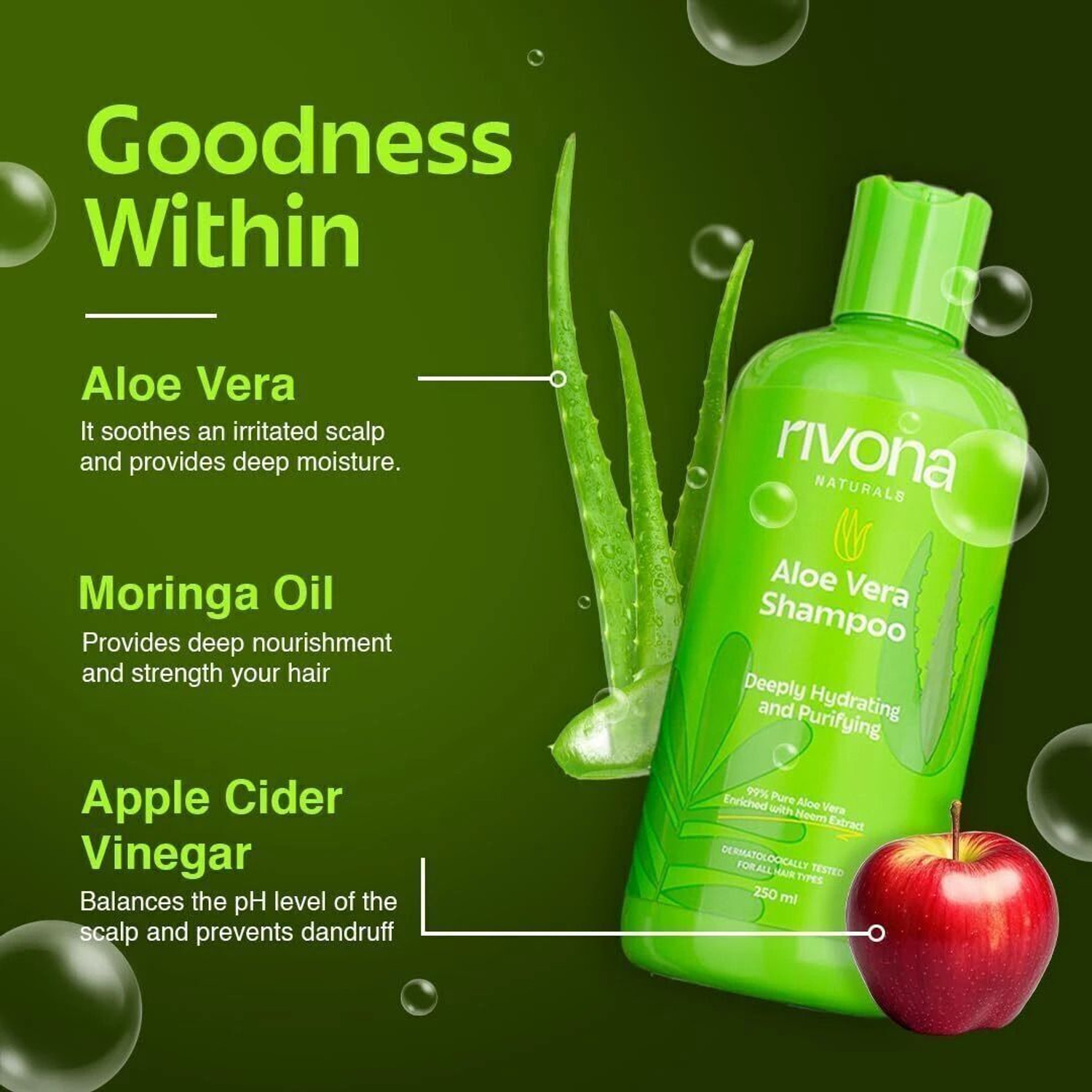 Image of RIVONA NATURALS Aloe Vera Shampoo,Zero Chemicals Natural Hydrating Shampoo for Soft, Smooth Hair
