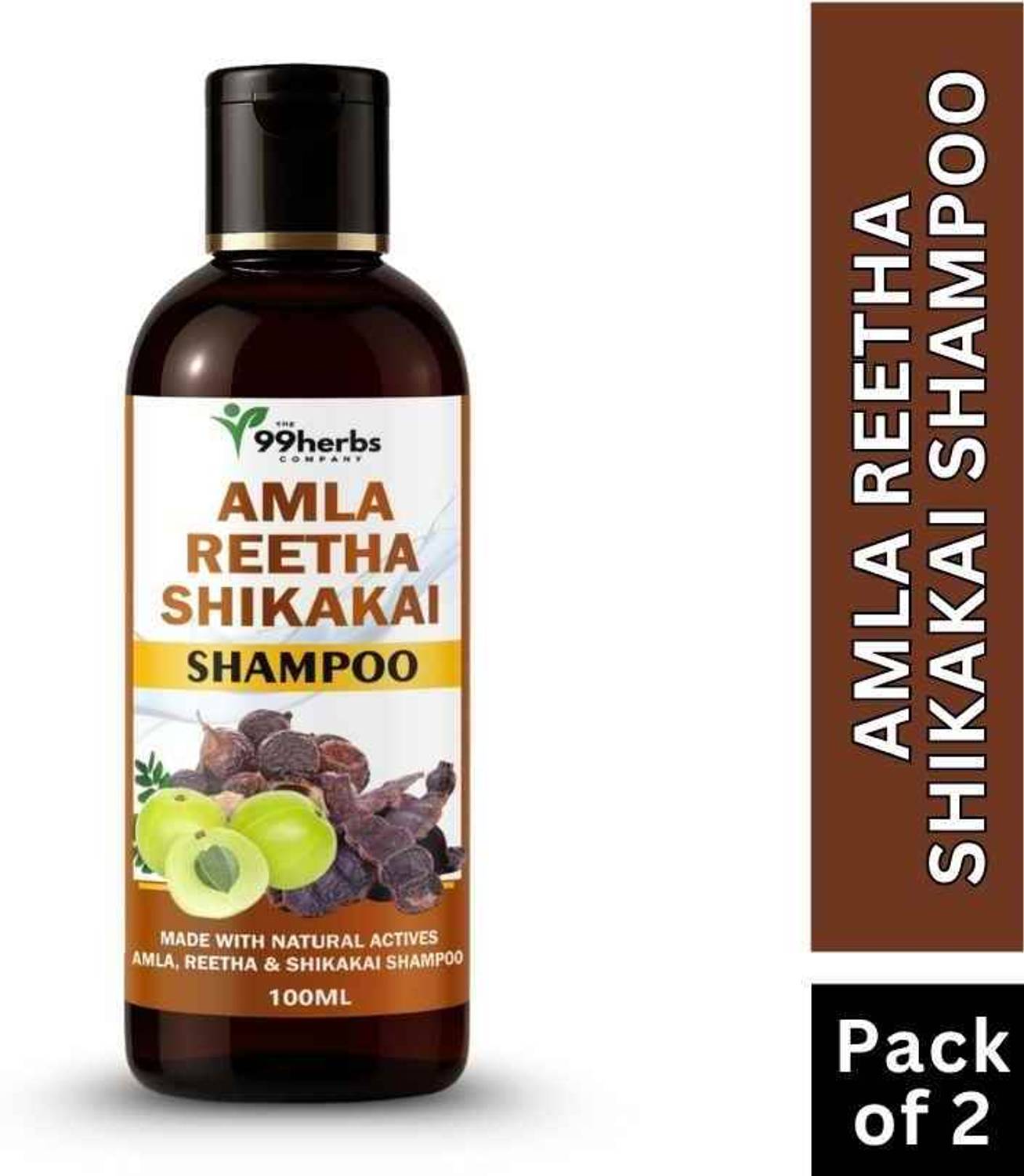 The 99 Herbs Company Amla Reetha Shikakai Shampoo 100ml | Herbal Hair Strength & Shine Formula