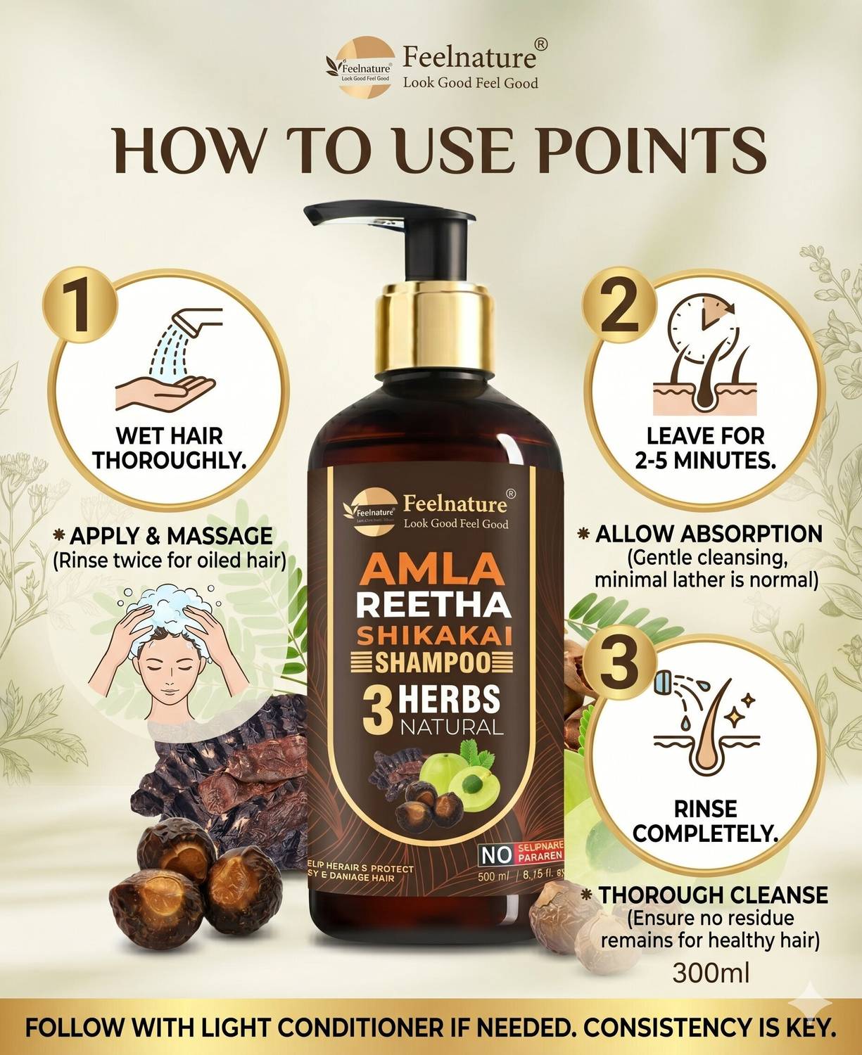 FeelNature Hair Growth Shampoo with Amla, Reetha, Shikakai - Image 4