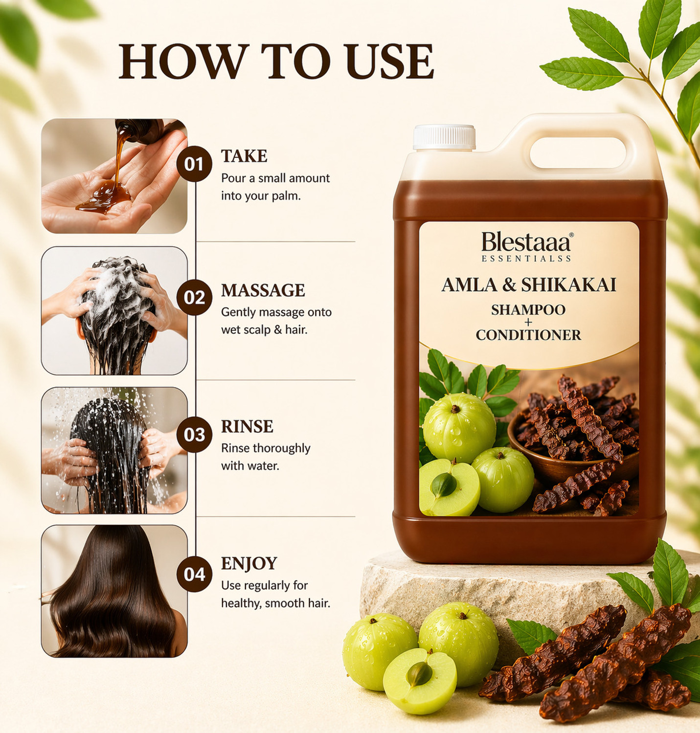 Image of blestaaa essentialss Amla Reetha Shikakai Shampoo for Strong, Shiny, and Healthy Hair
