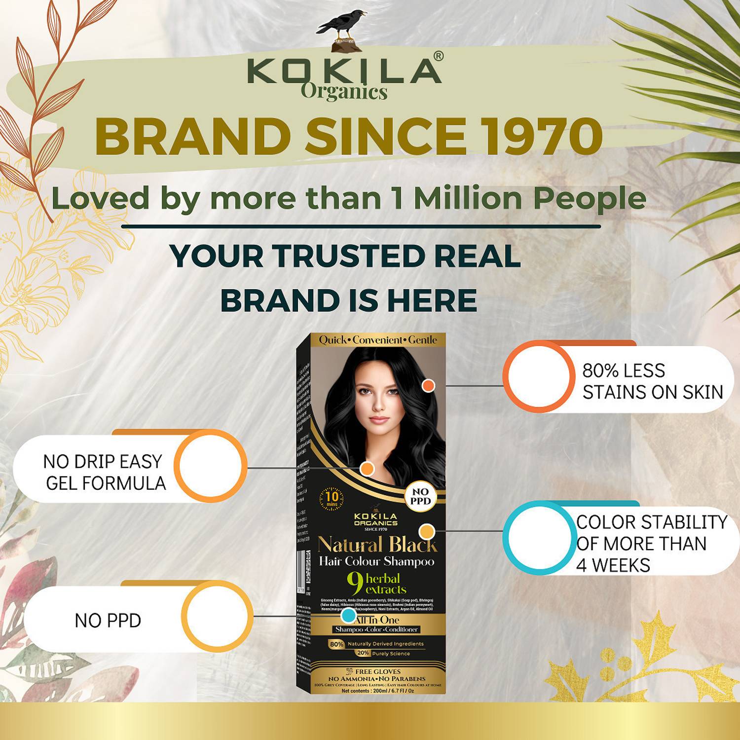 KOKILA Black NOPPD Shampoo Hair Colour 400ml - Image 2