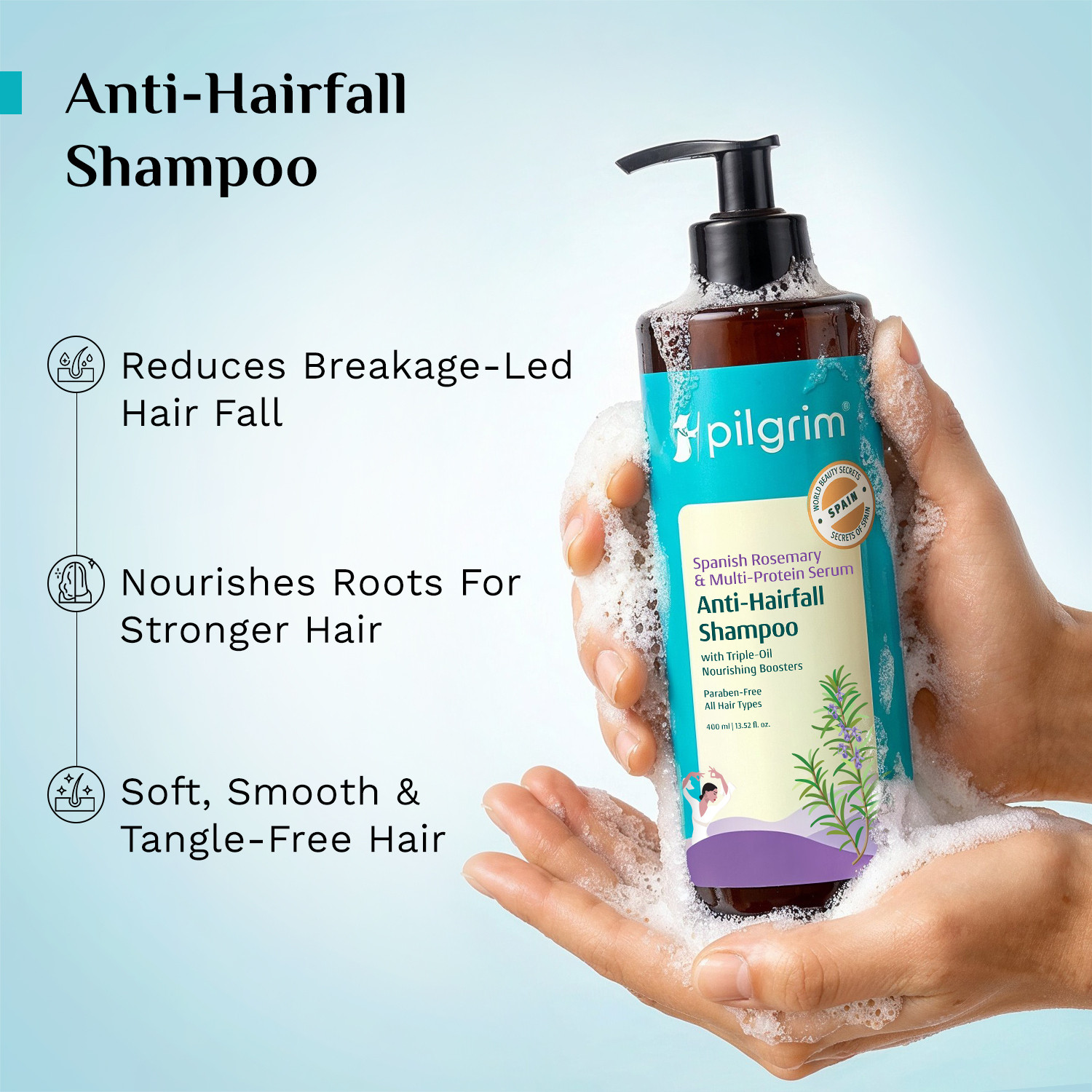 Image of Pilgrim Spanish Rosemary Anti Hairfall Shampoo for Women & Men | Promotes Hair Growth