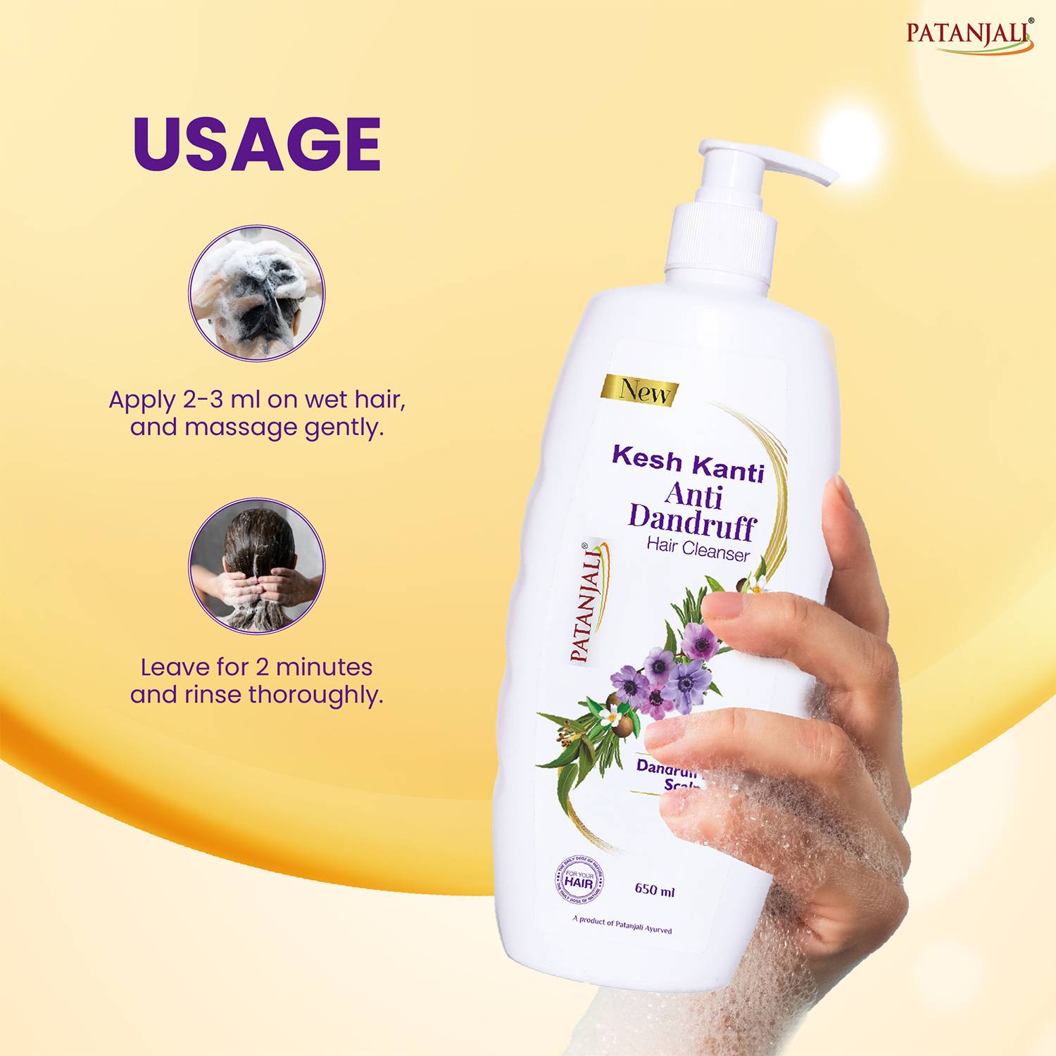 Patanjali Kesh Kanti Anti Dandruff Hair Cleanser 650 ml - Image 5
