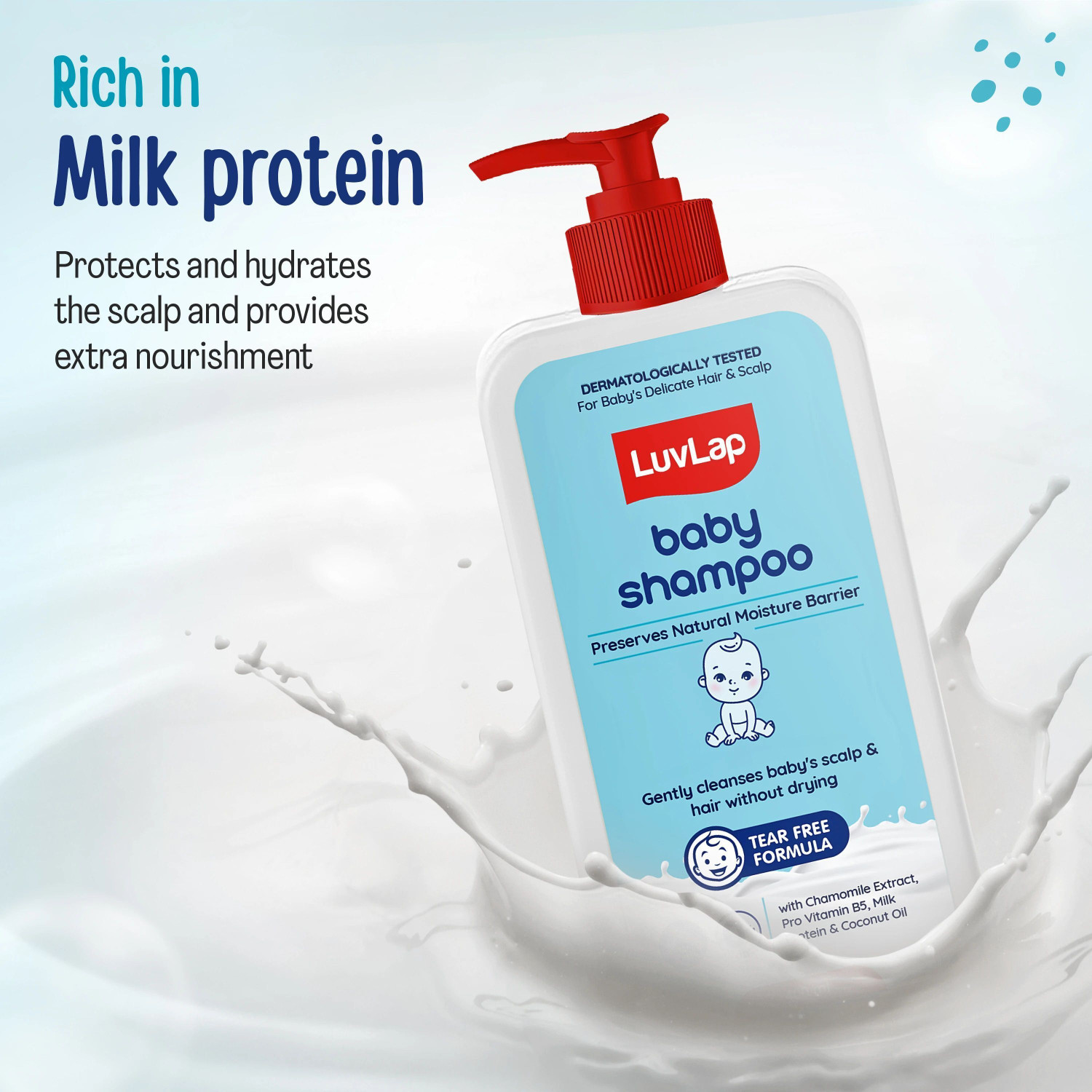 Image of LuvLap Milky Soft Baby Shampoo - 100ml, Tear Free Formula, With Milk Protein, Vitamin E