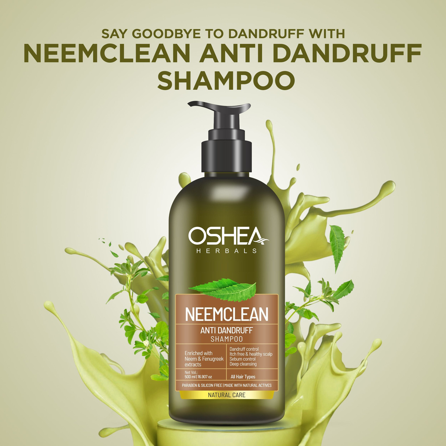 Image of OSHEA Neemclean Anti Dandruff Shampoo for Clean & Healthy Scalp