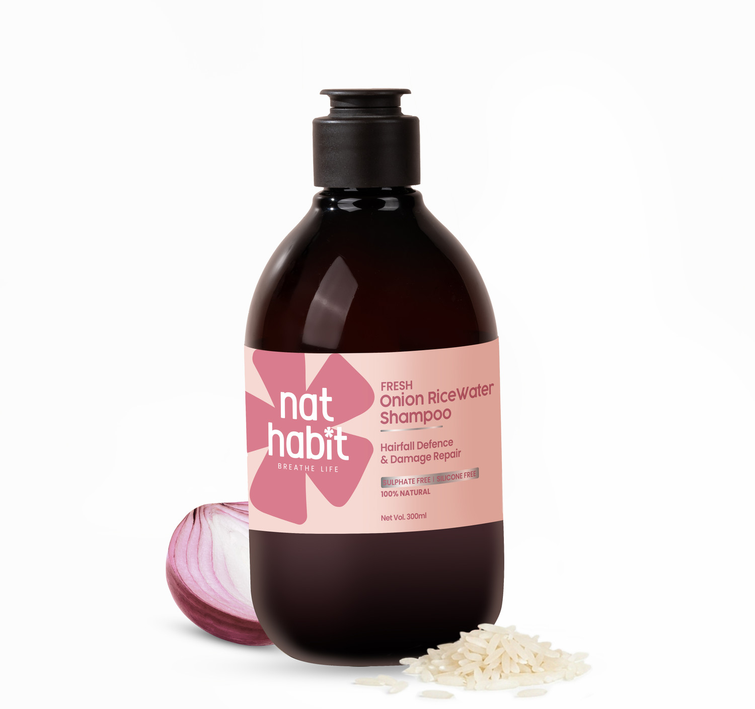 Nat Habit Anti Hair Fall Onion & Rice Water Shampoo For Root Strengthening