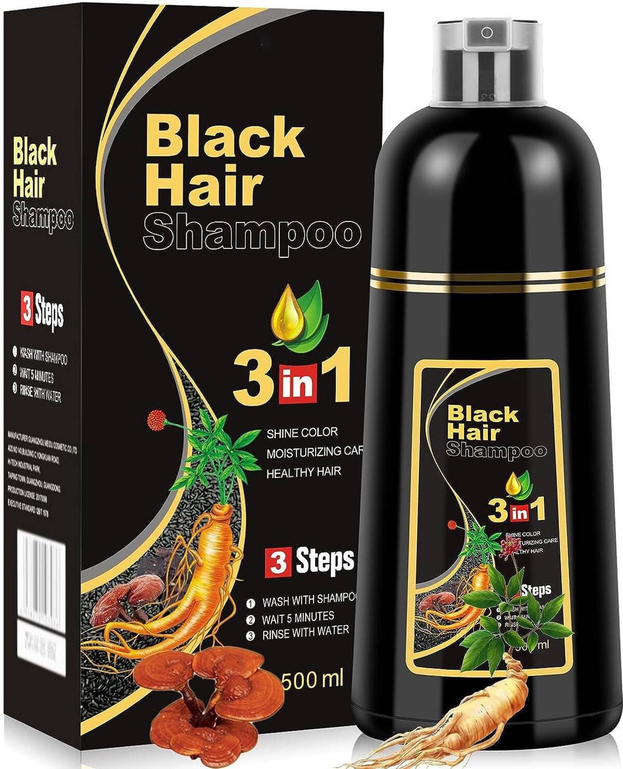 AFFLANO 3 in 1 Herbal Hair Dye Black for Women & Men 100% Coverage Shampoo