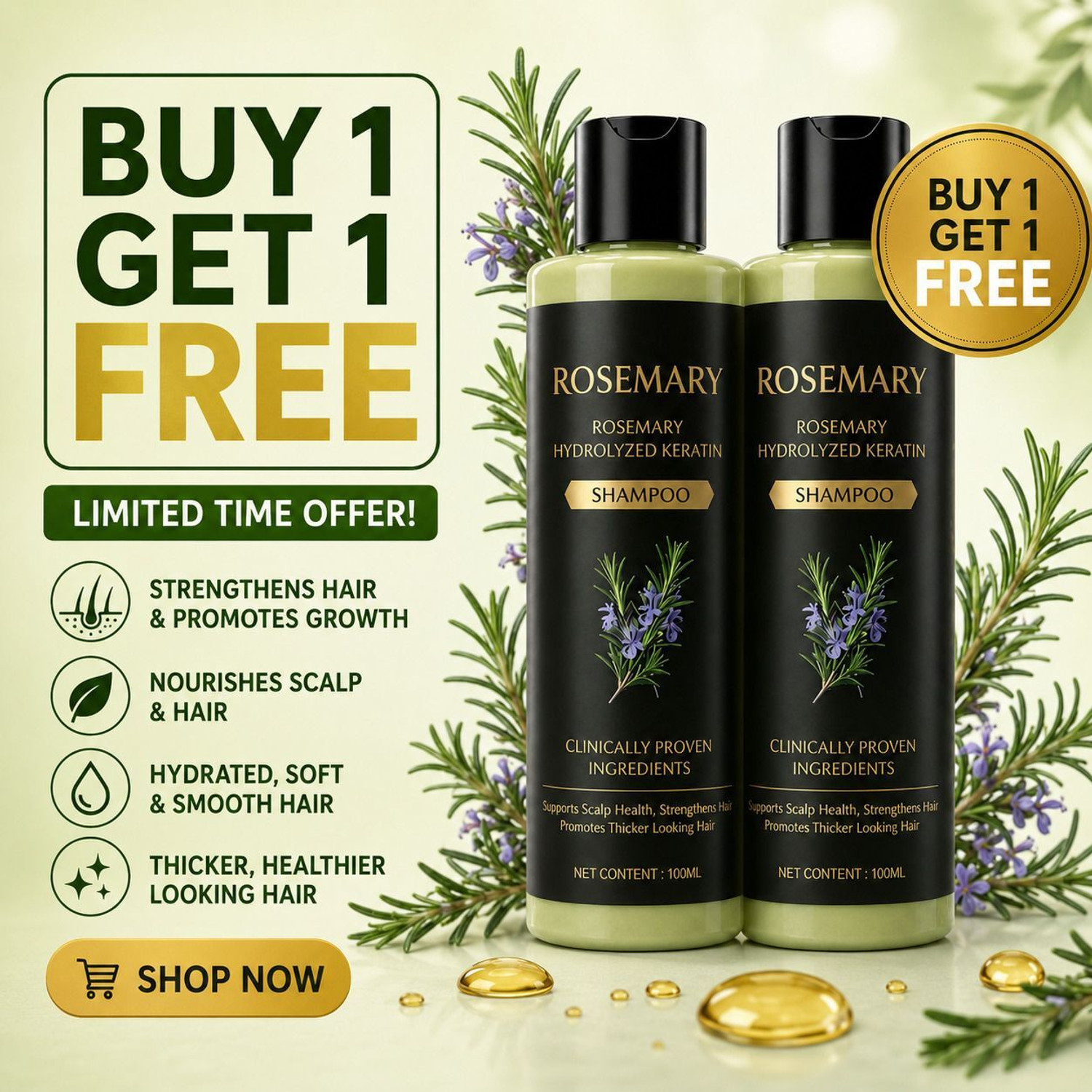 Image of Radgettim Organic Rosemary Hair Growth Shampoo Natural Thickening Strengthening Formula