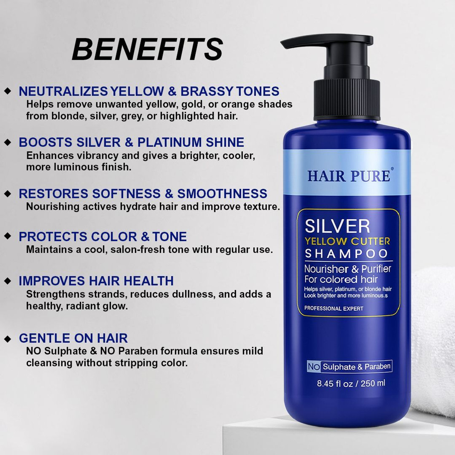 Image of Hair Pure Silver Yellow Cutter Shampoo | Nourisher & Purifier for Colored & Blonde Hair