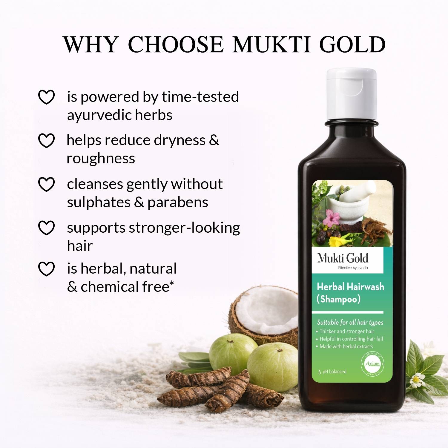 AXIOM Mukti Gold Herbal Shampoo 14+ Ayurvedic Ingredients - Image 3