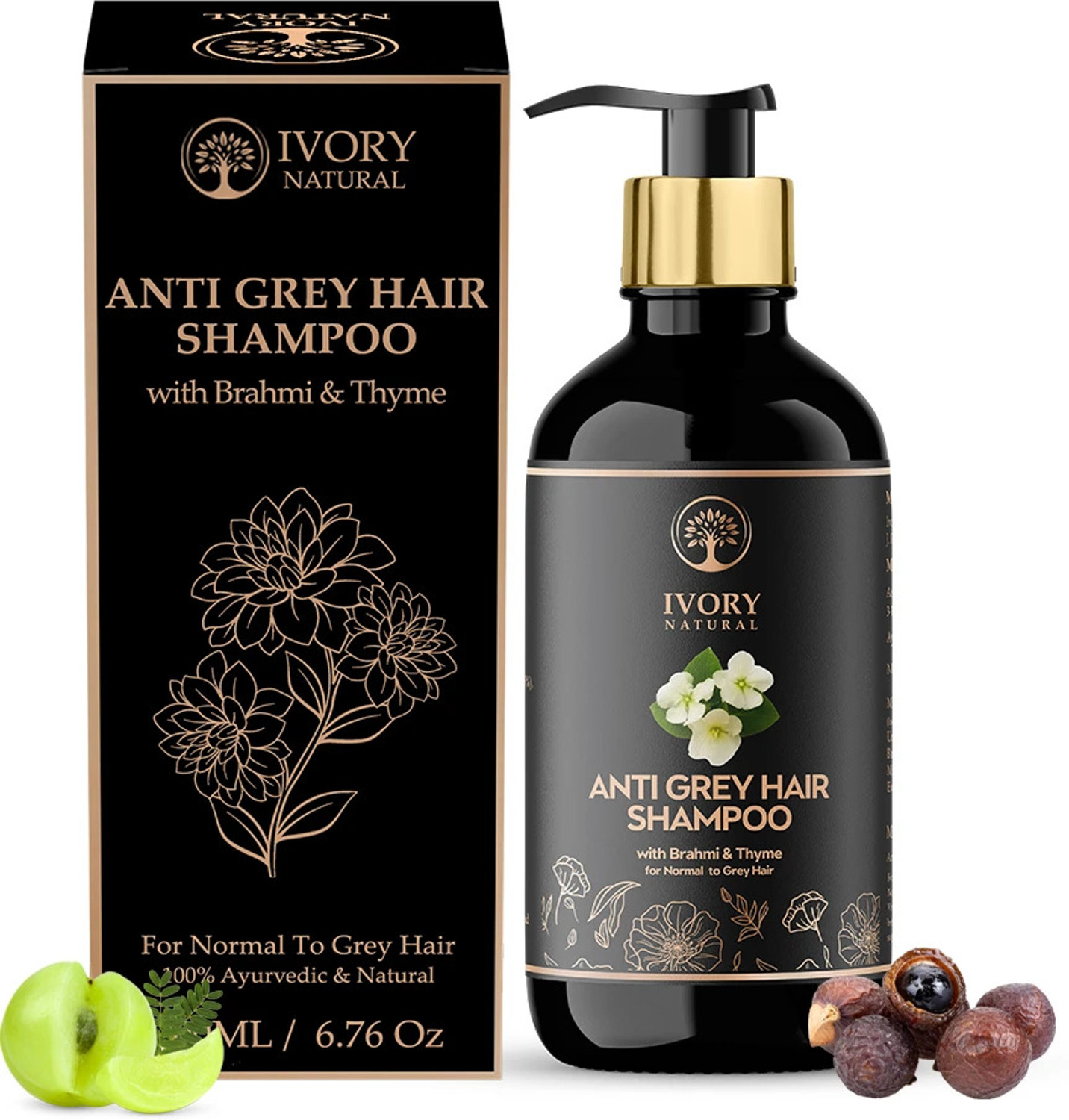 Image of Ivory Natural Grey Hair Shampoo (200 ml) - Helps to Restore Natural Black Hair Color