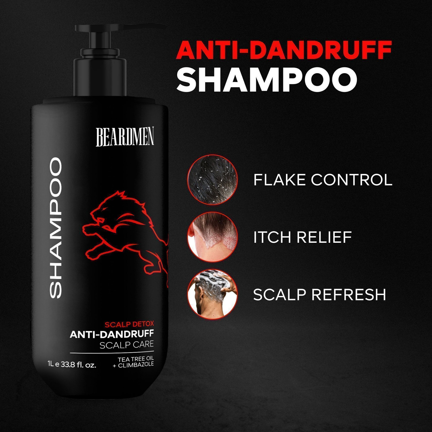 Image of BEARDMEN Anti-Dandruff Shampoo 1L with Tea Tree Oil & Climbazole