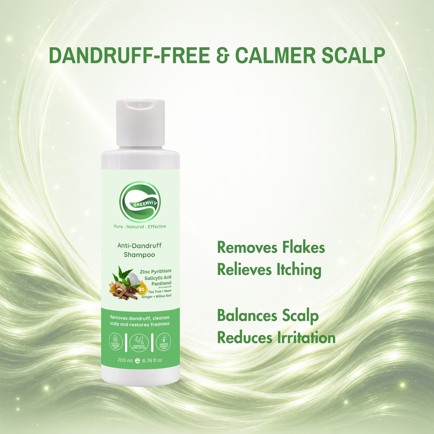 Image of Greenviv Anti Dandruff Shampoo for Itchy Scalp & Flake Control with Zinc Pyrithione