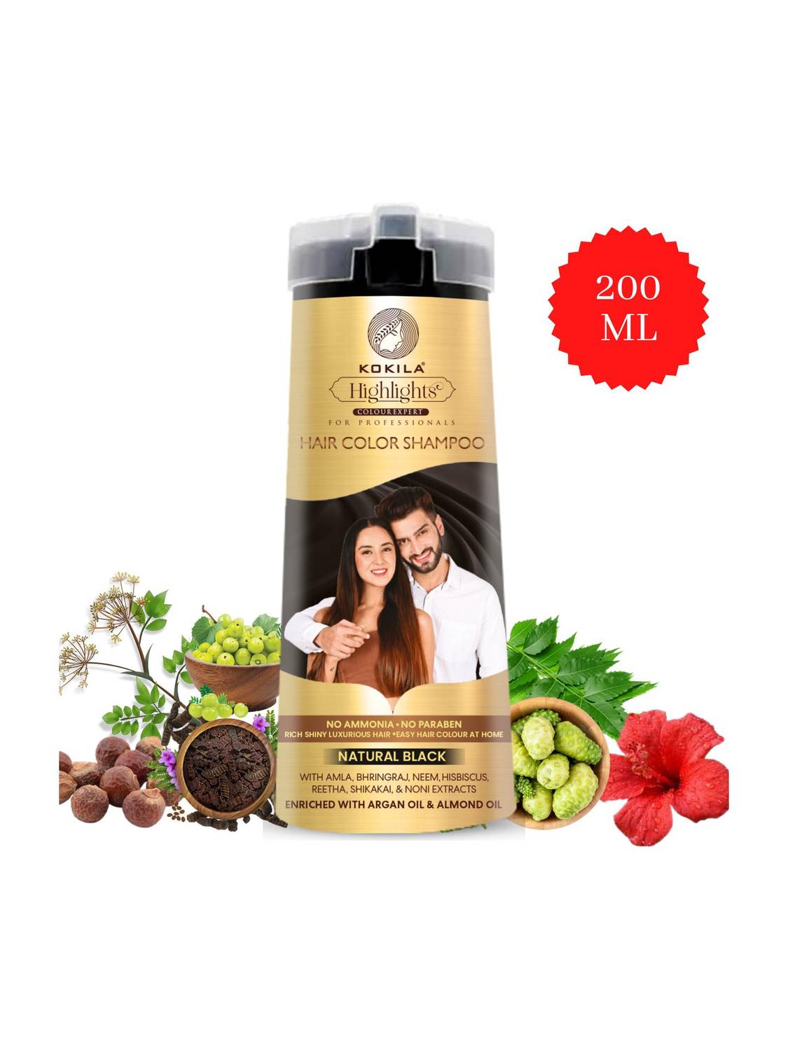KOKILA Hair Color Shampoo Natural Black 200ml - Image 1