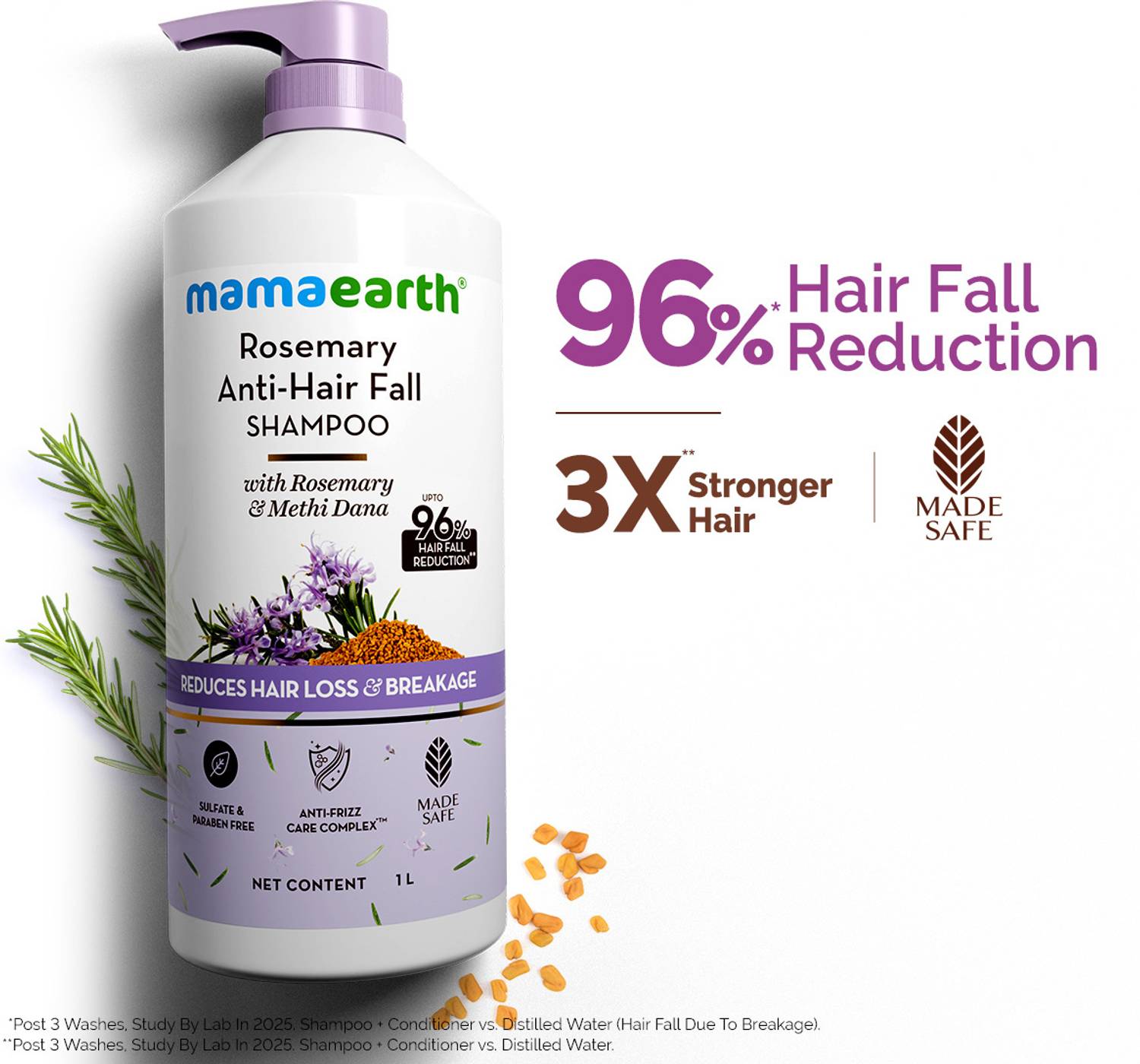 Mamaearth Anti-Hair Fall Shampoo with Rosemary & Methi Dana, 250 ml