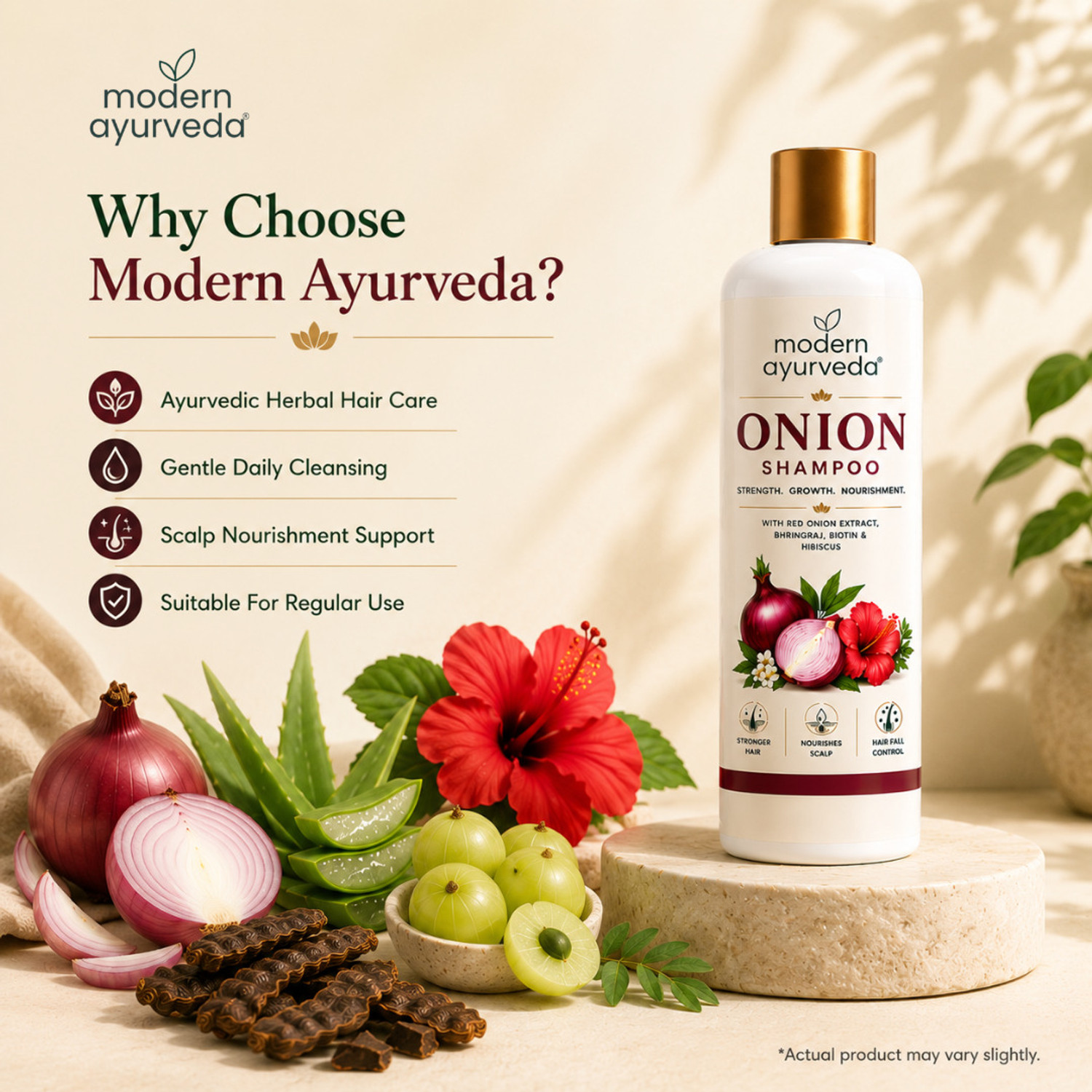 Image of MODERN AYURVEDA Shampoo for Hair Growth & Hair Fall Control, with Onion Extract, & Plant Keratin