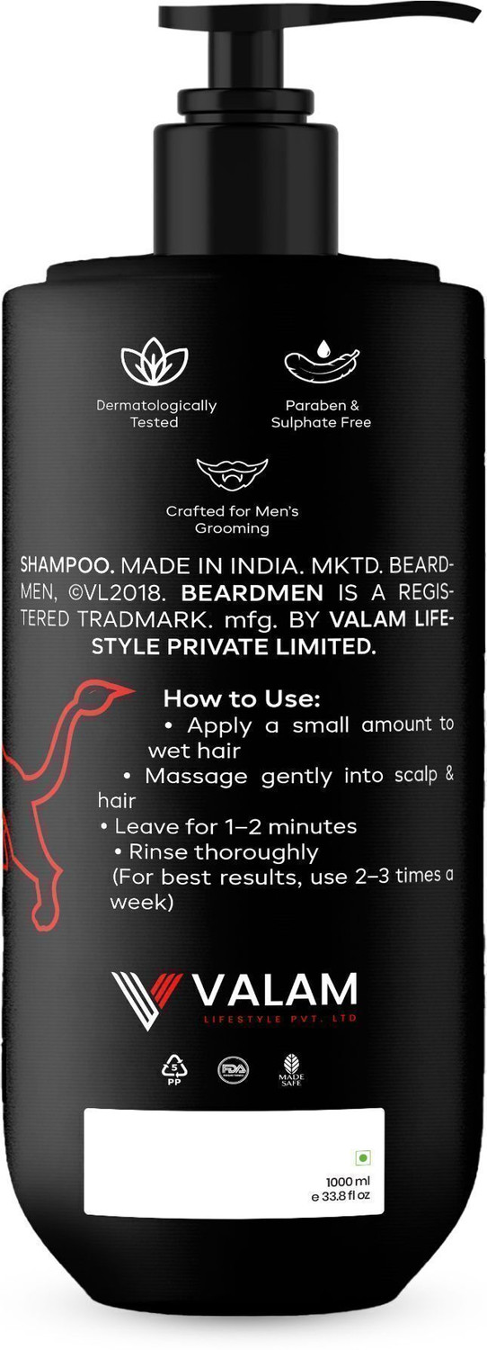 Image of BEARDMEN Anti-Dandruff Shampoo 1L with Tea Tree Oil & Climbazole