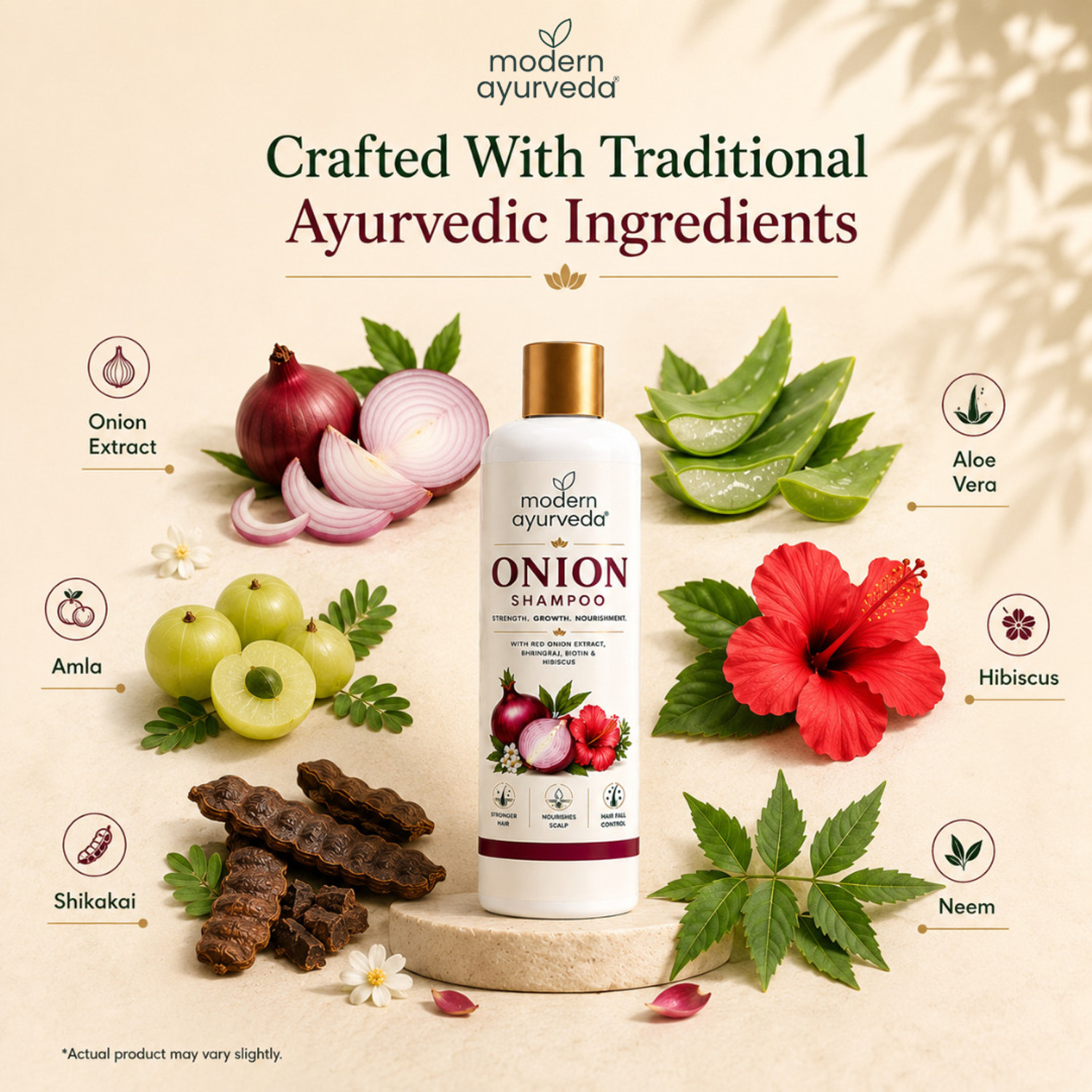 Image of MODERN AYURVEDA Shampoo for Hair Growth & Hair Fall Control, with Onion Extract, & Plant Keratin