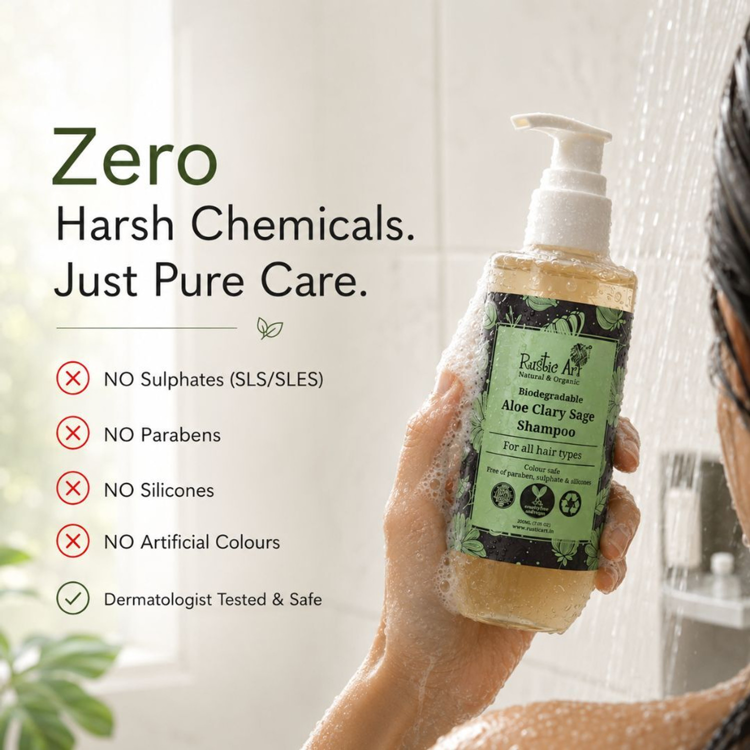 Image of RUSTIC ART Aloe Clary Sage Shampoo 210 g (pack of 2) - 420g