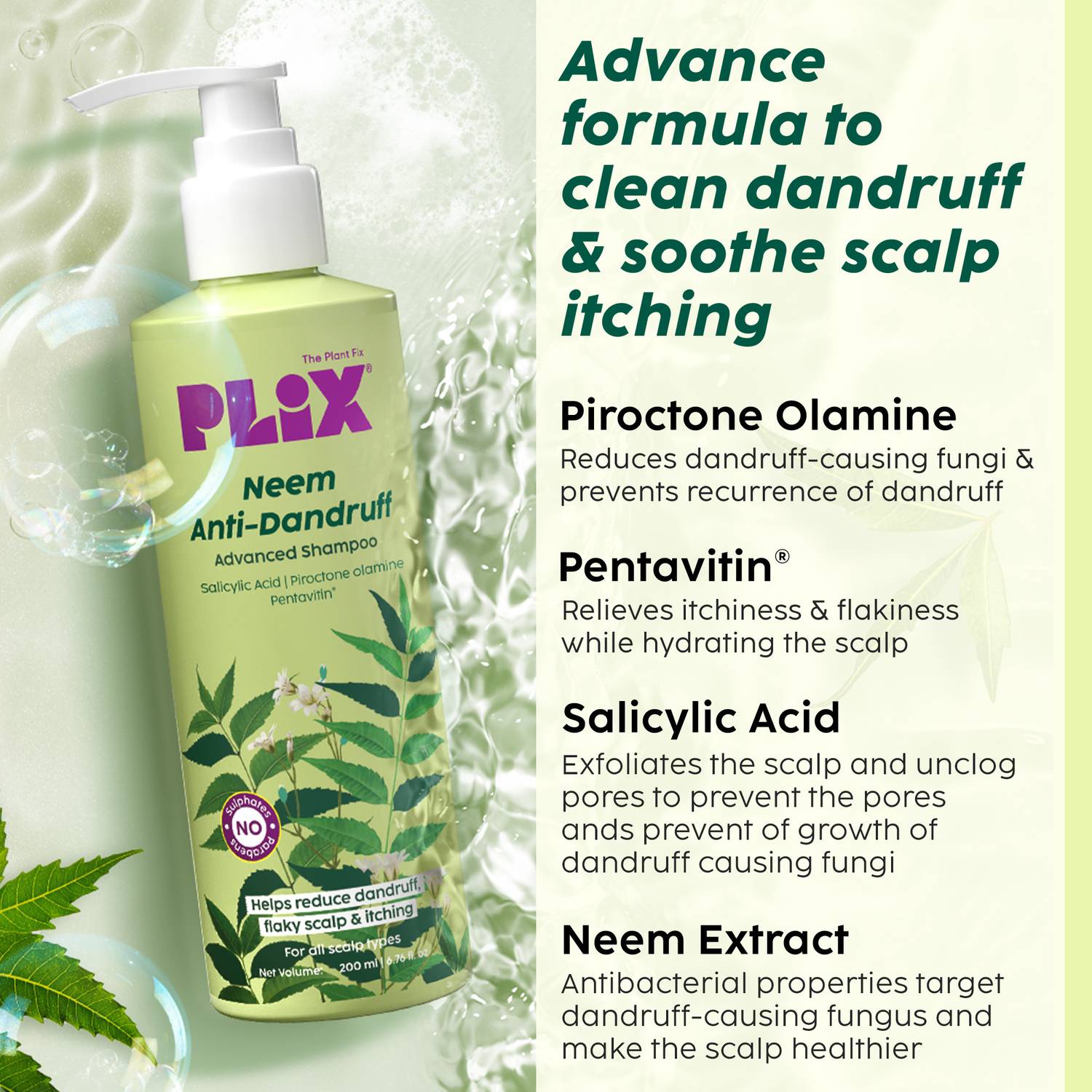 The Plant Fix Plix Neem Anti-Dandruff Shampoo 200ml - Image 3