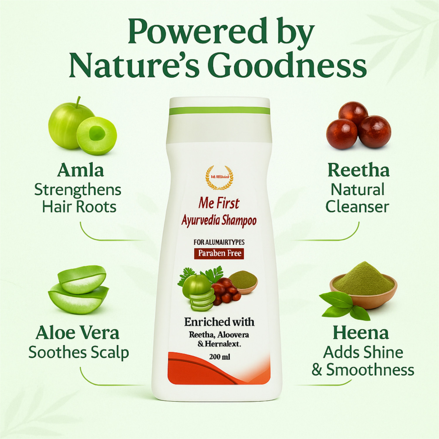 Image of ME FIRST Amla Reetha Shikakai & Aloevera Shampoo For Hair fall control and Damage Repair, Fast Hair Growth, Healthy Scalp, Removes Dandruff & Lice ( 200ML )